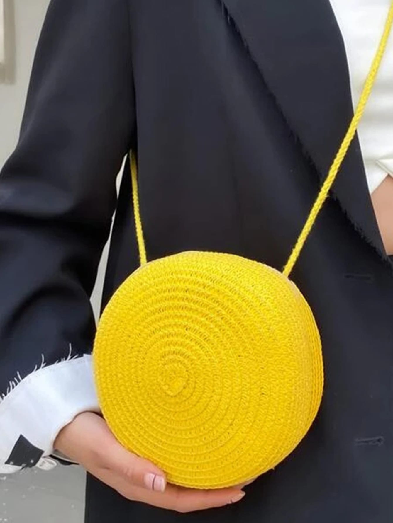 Mini Neon Red Crossbody Circle Shape Straw Bag