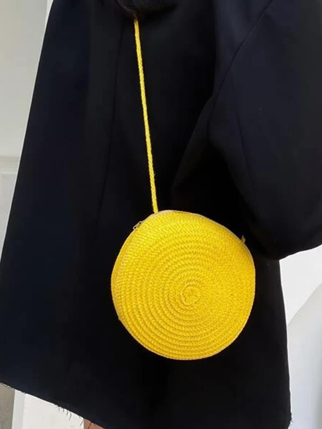 Mini Neon Red Crossbody Circle Shape Straw Bag