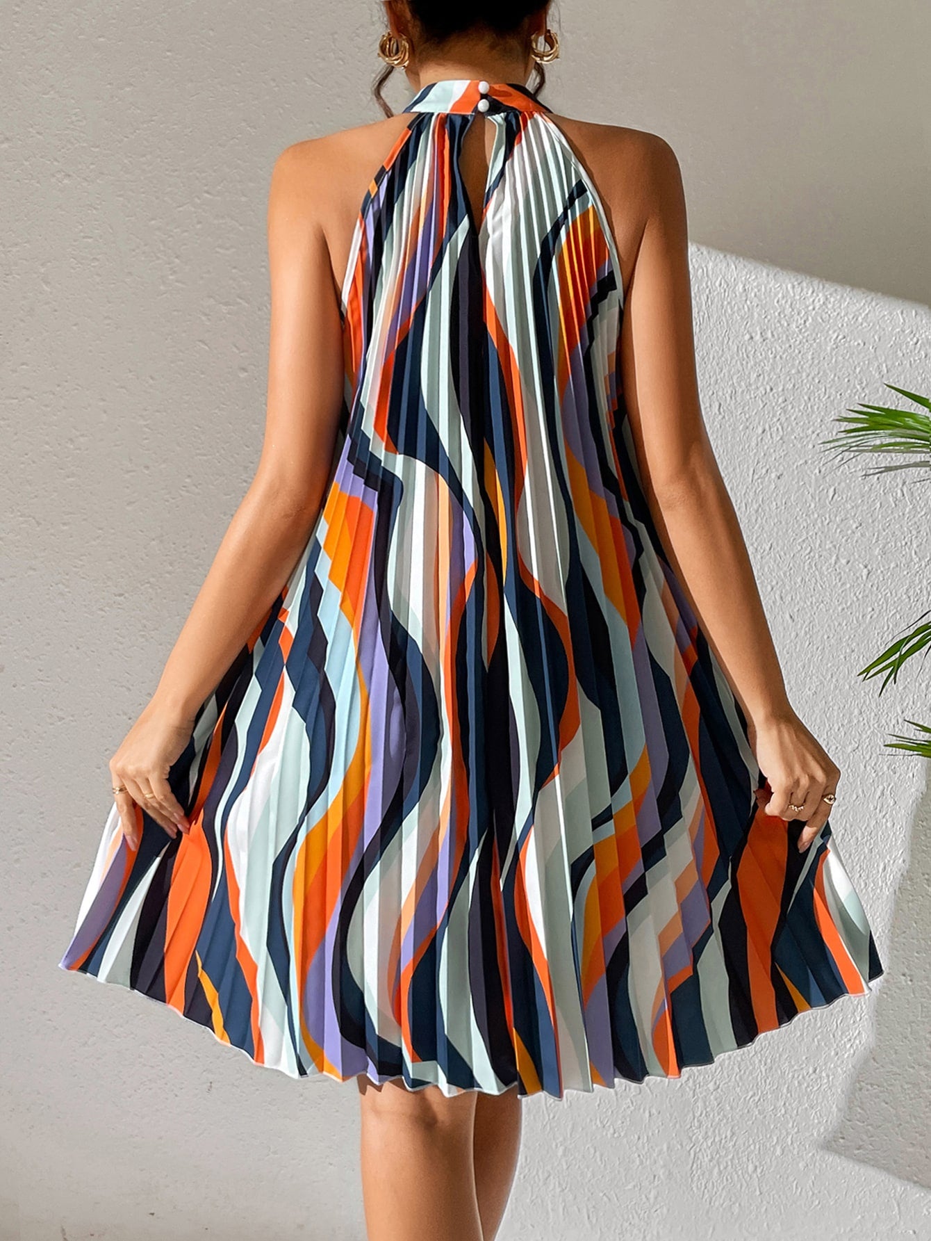 All Over Print Pleated Halter Dress