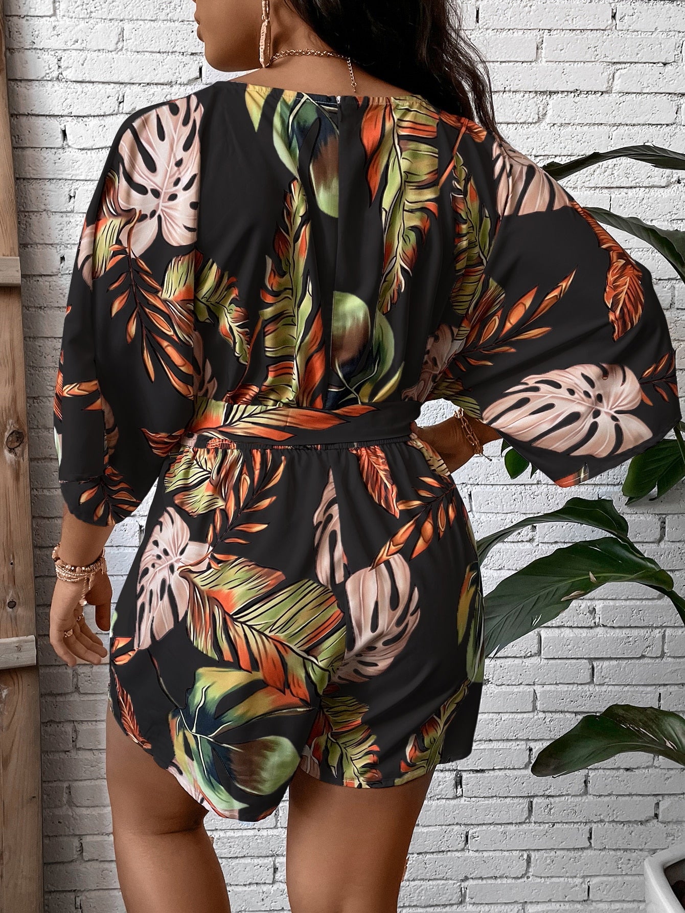 Plus Tropical Print Belted Romper
