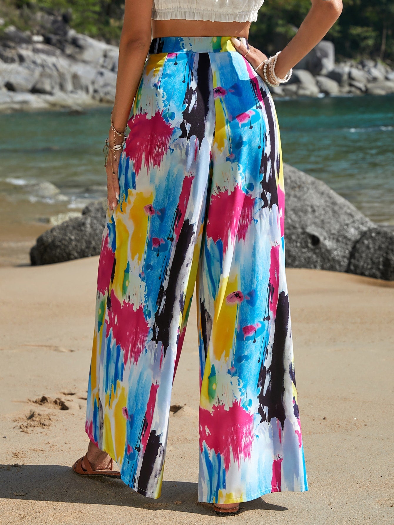 Brush Print Wide Leg Pants