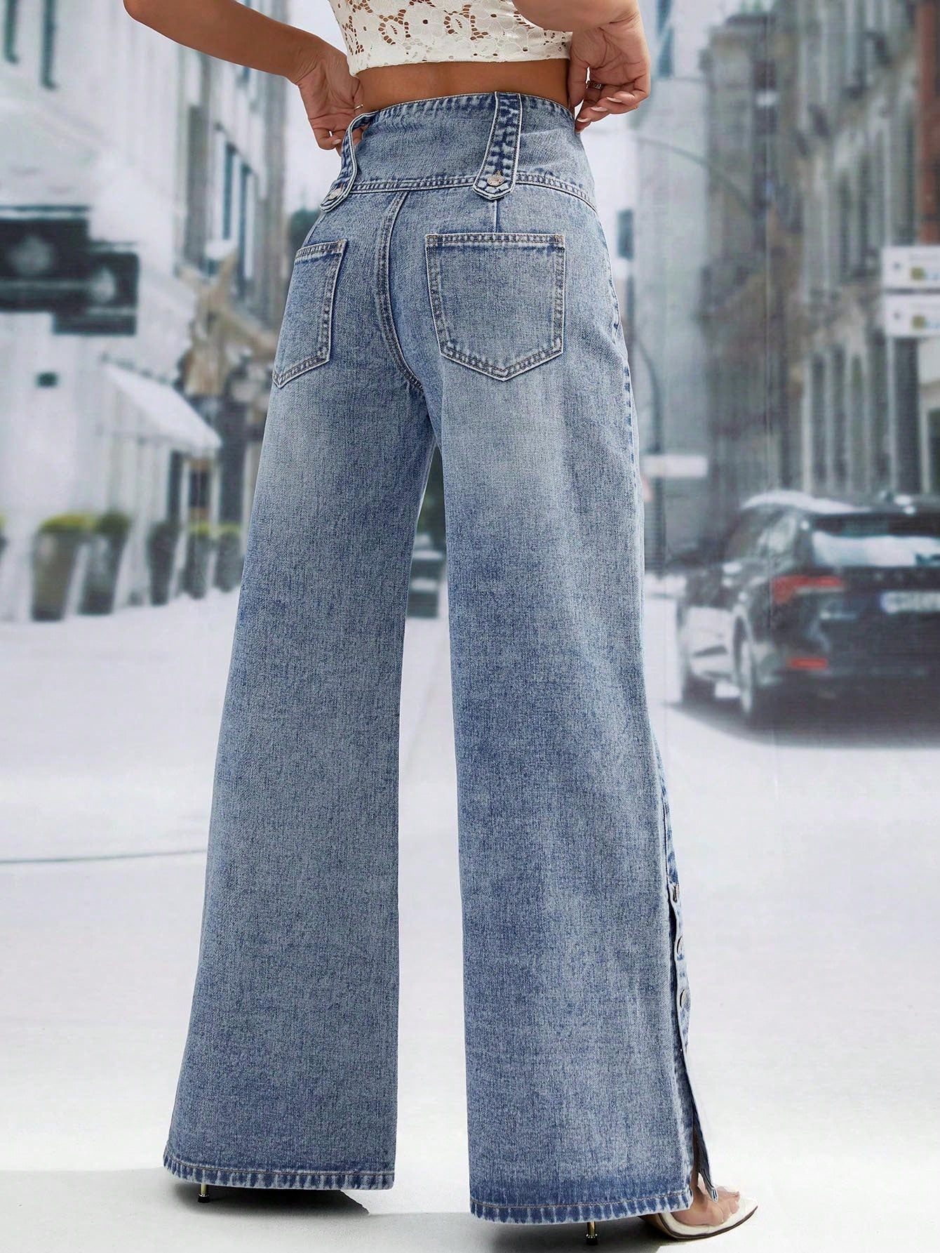 High Waist Button Fly Wide Leg Jeans