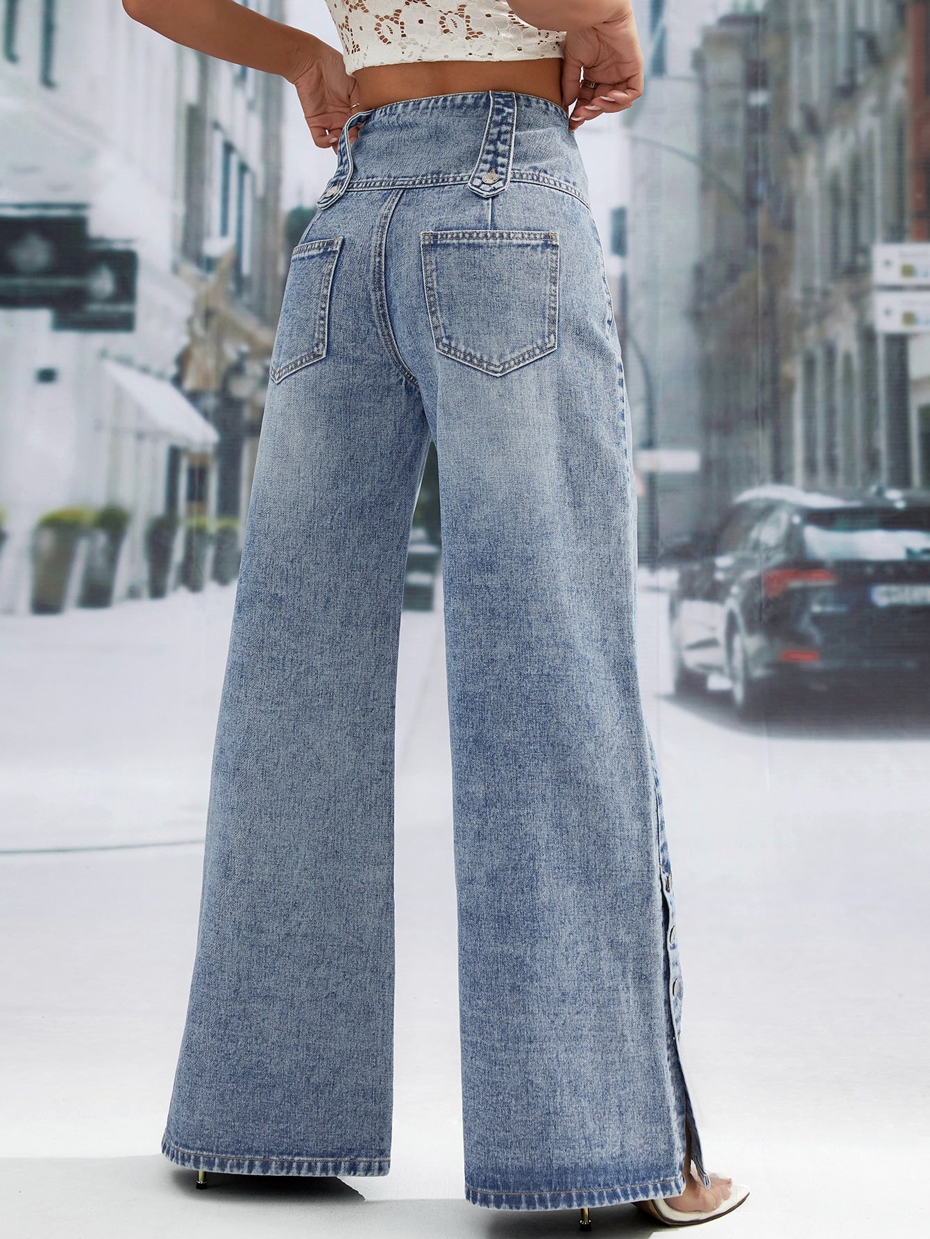 High Waist Button Fly Wide Leg Jeans