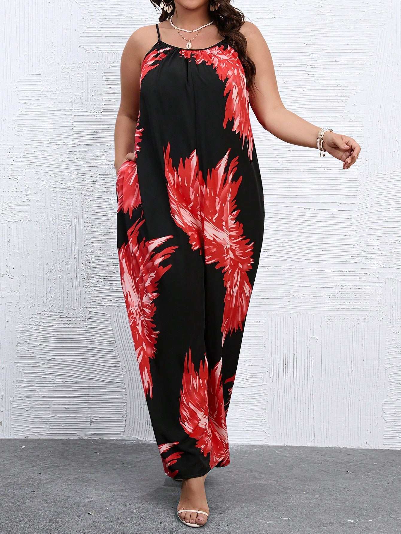 Plus Graphic Print Wide Leg Cami Jumpsuit