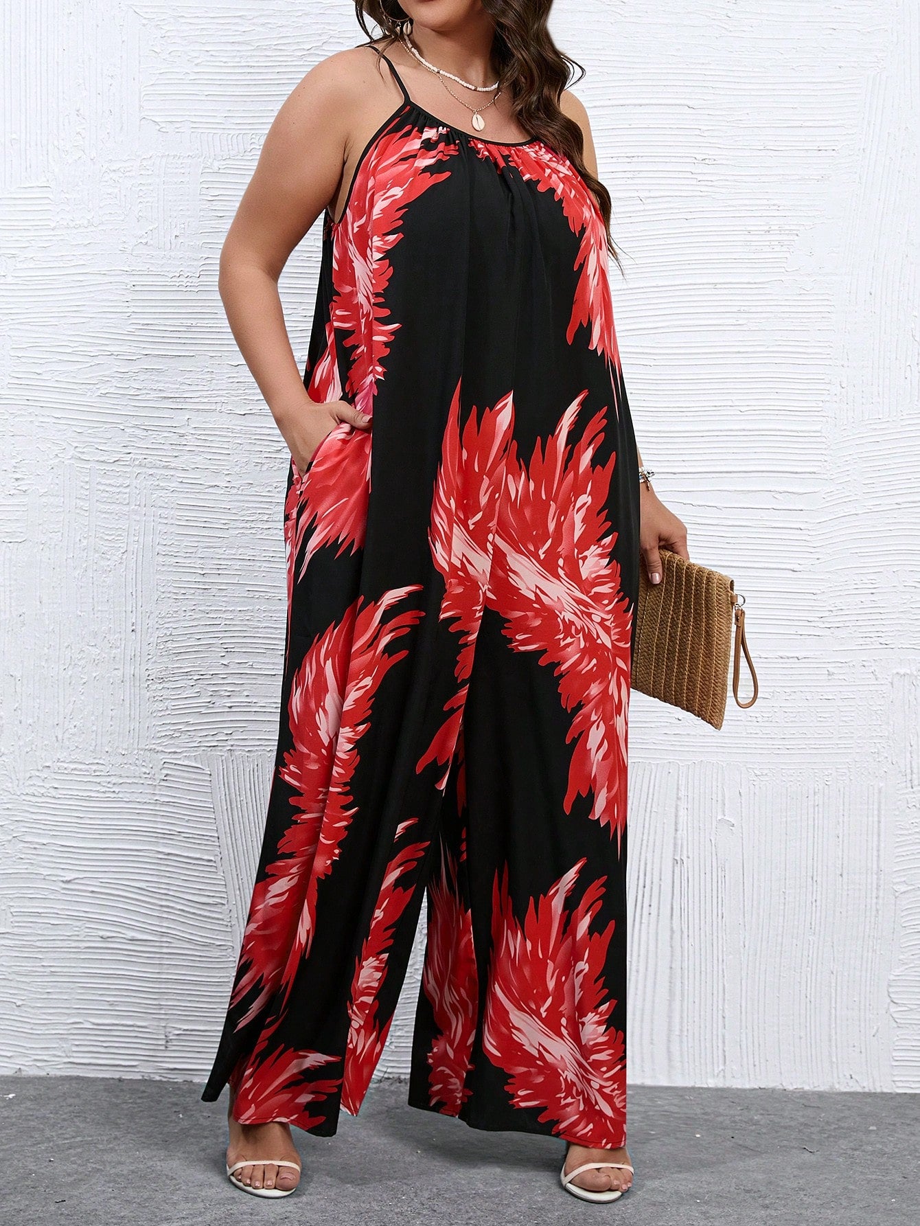 Plus Graphic Print Wide Leg Cami Jumpsuit