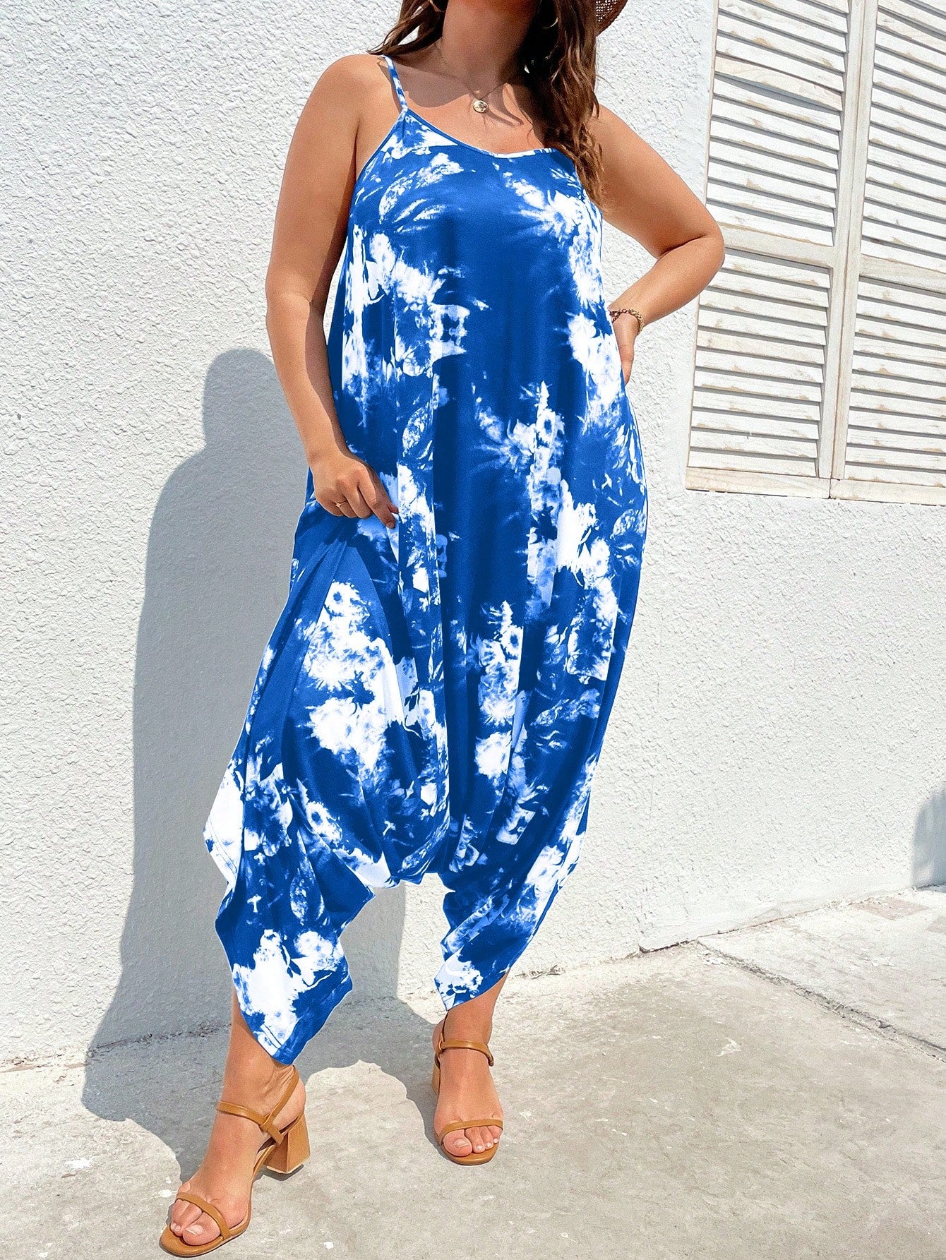 Plus Tie Dye Drop Crotch Cami Jumpsuit