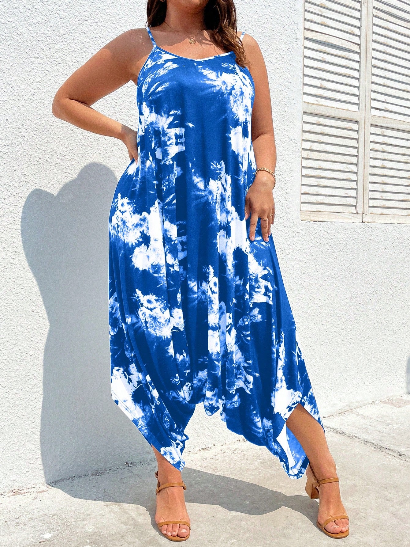 Plus Tie Dye Drop Crotch Cami Jumpsuit