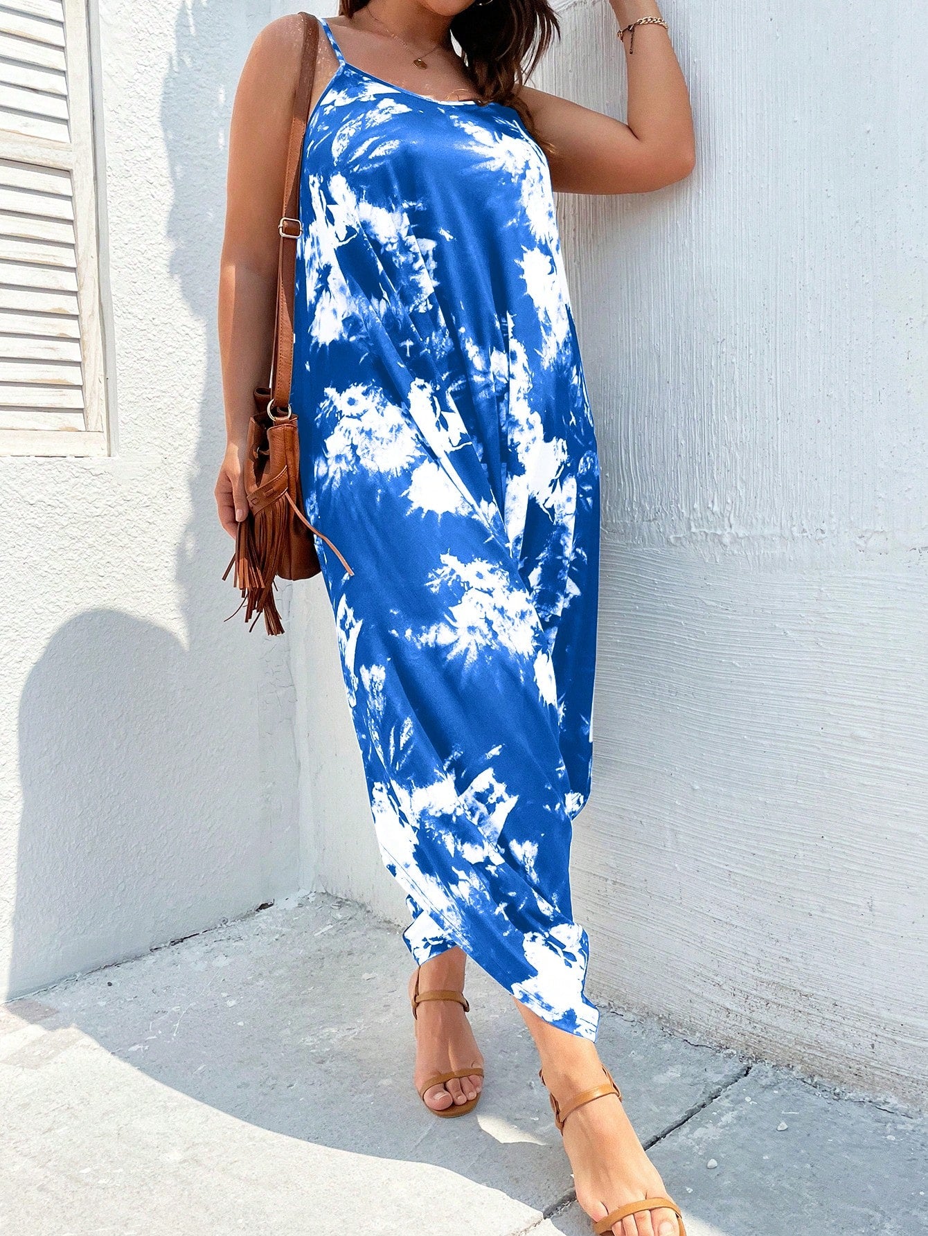 Plus Tie Dye Drop Crotch Cami Jumpsuit