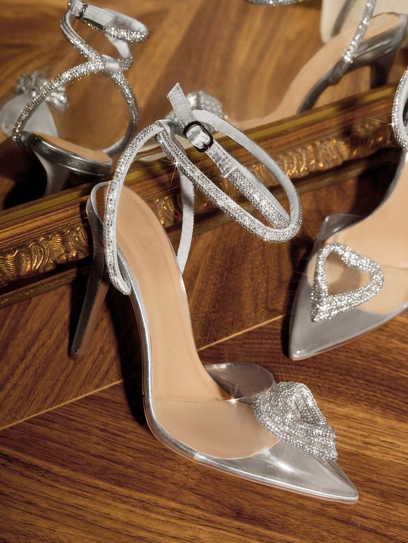 Rhinestone Decor Point Toe Stiletto Heeled Ankle Strap Pumps