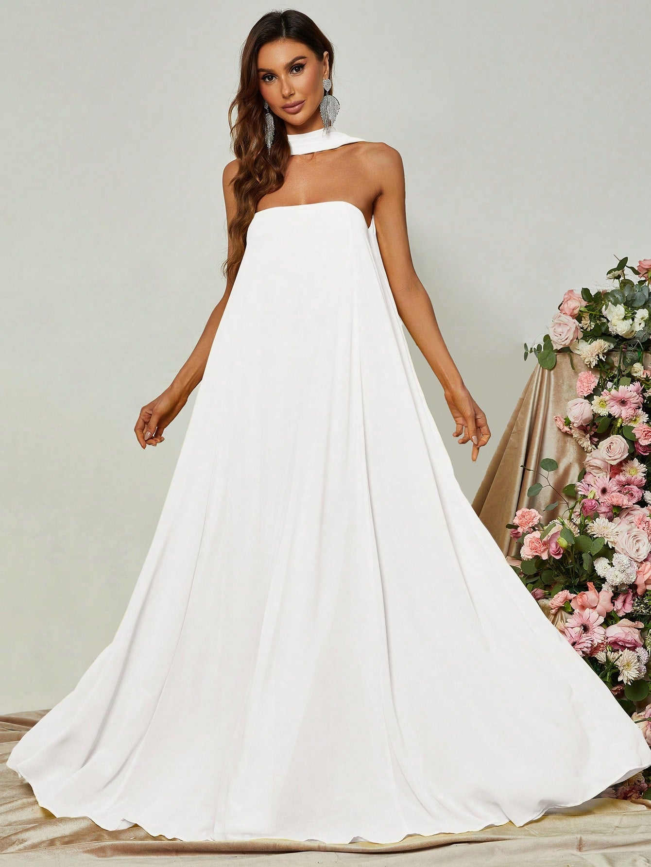Choker Neck Backless Maxi Formal Dress