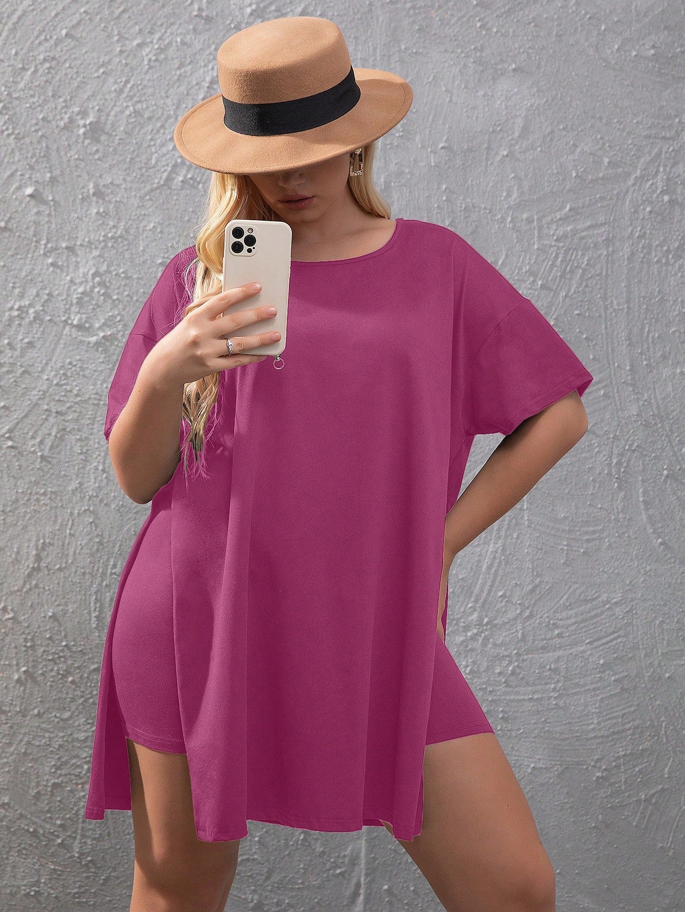 Plus Split Hem Tee Biker Shorts