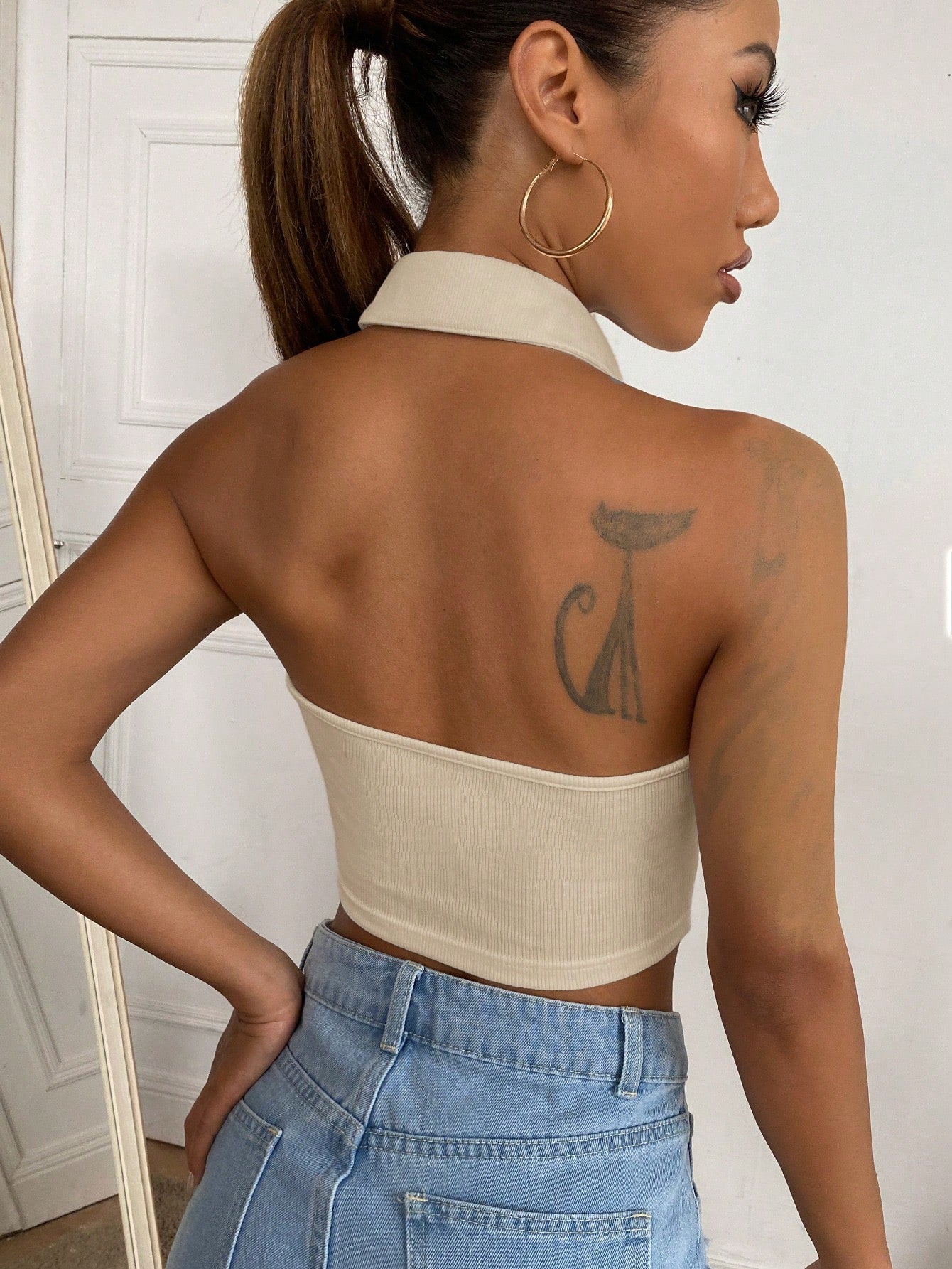 Half Button Halter Top