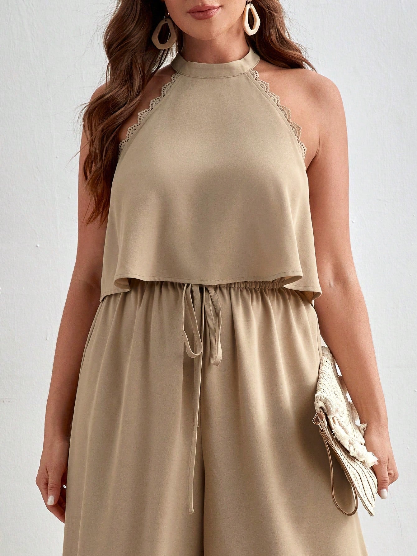 Plus Solid Halter Top Wide Leg Pants
