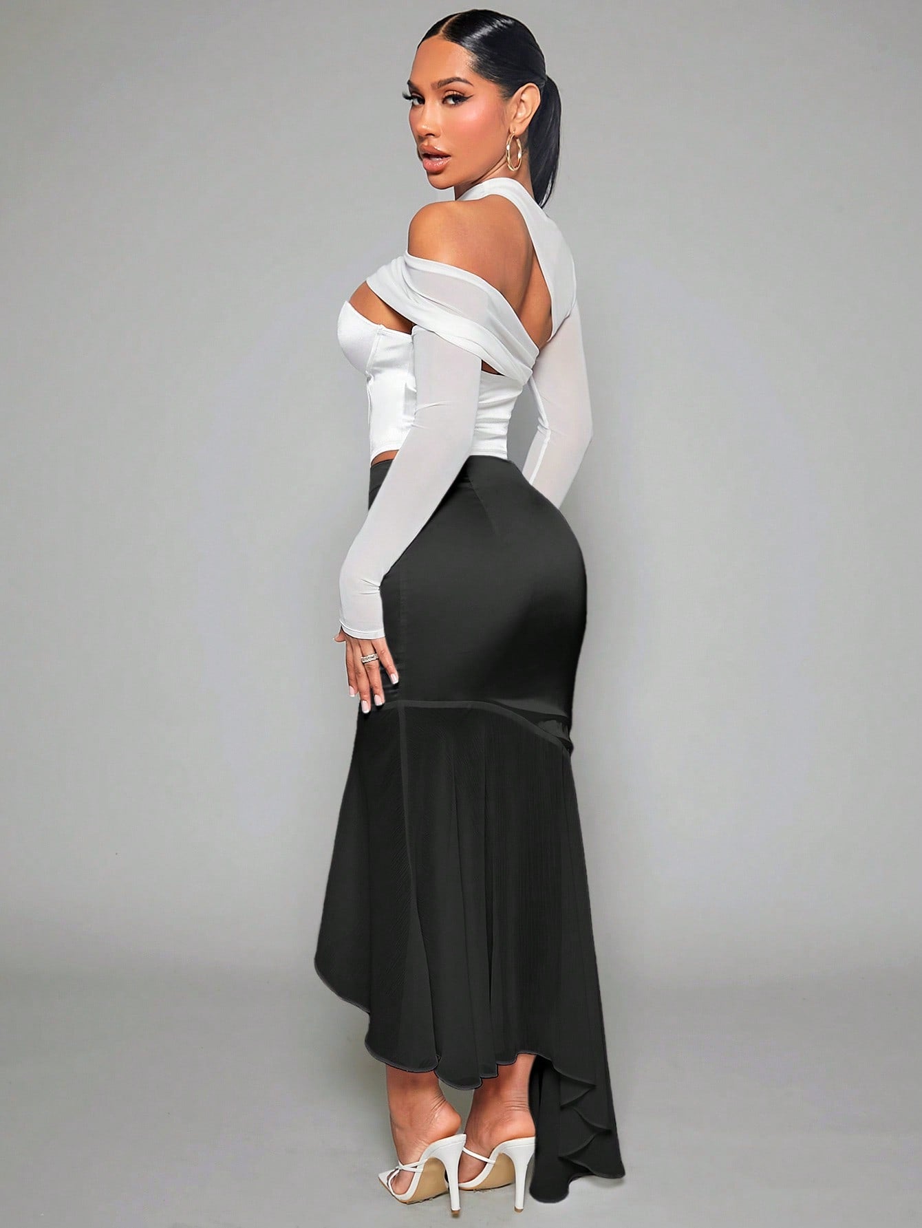 High Low Hem Satin Mermaid Hem Satin Skirt
