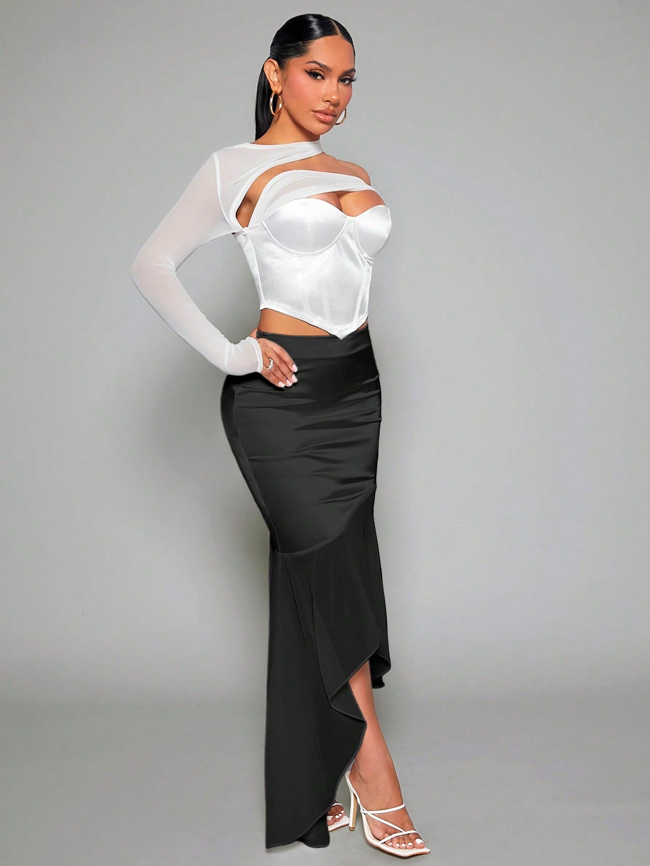 High Low Hem Satin Mermaid Hem Satin Skirt