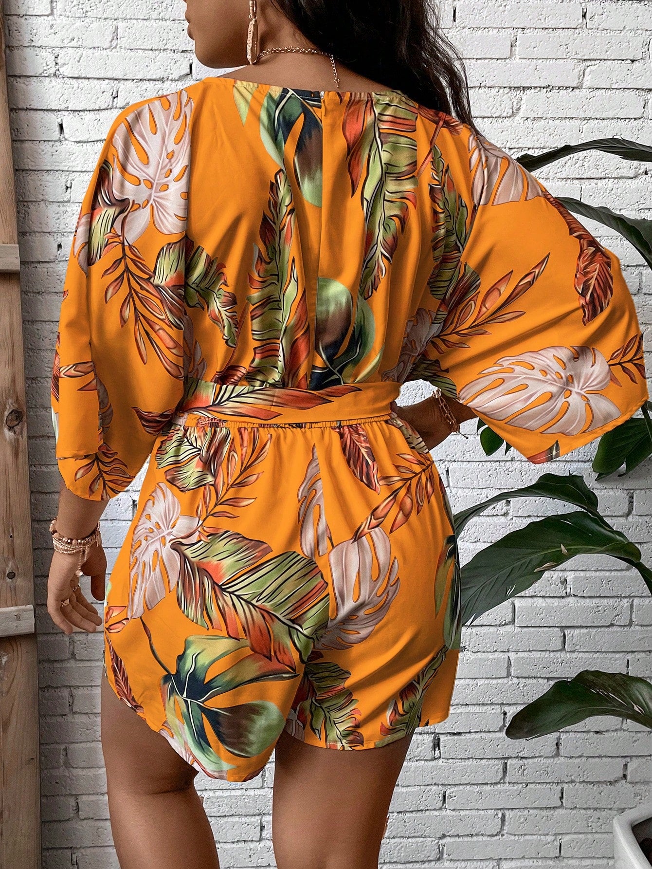 Plus Tropical Print Belted Romper