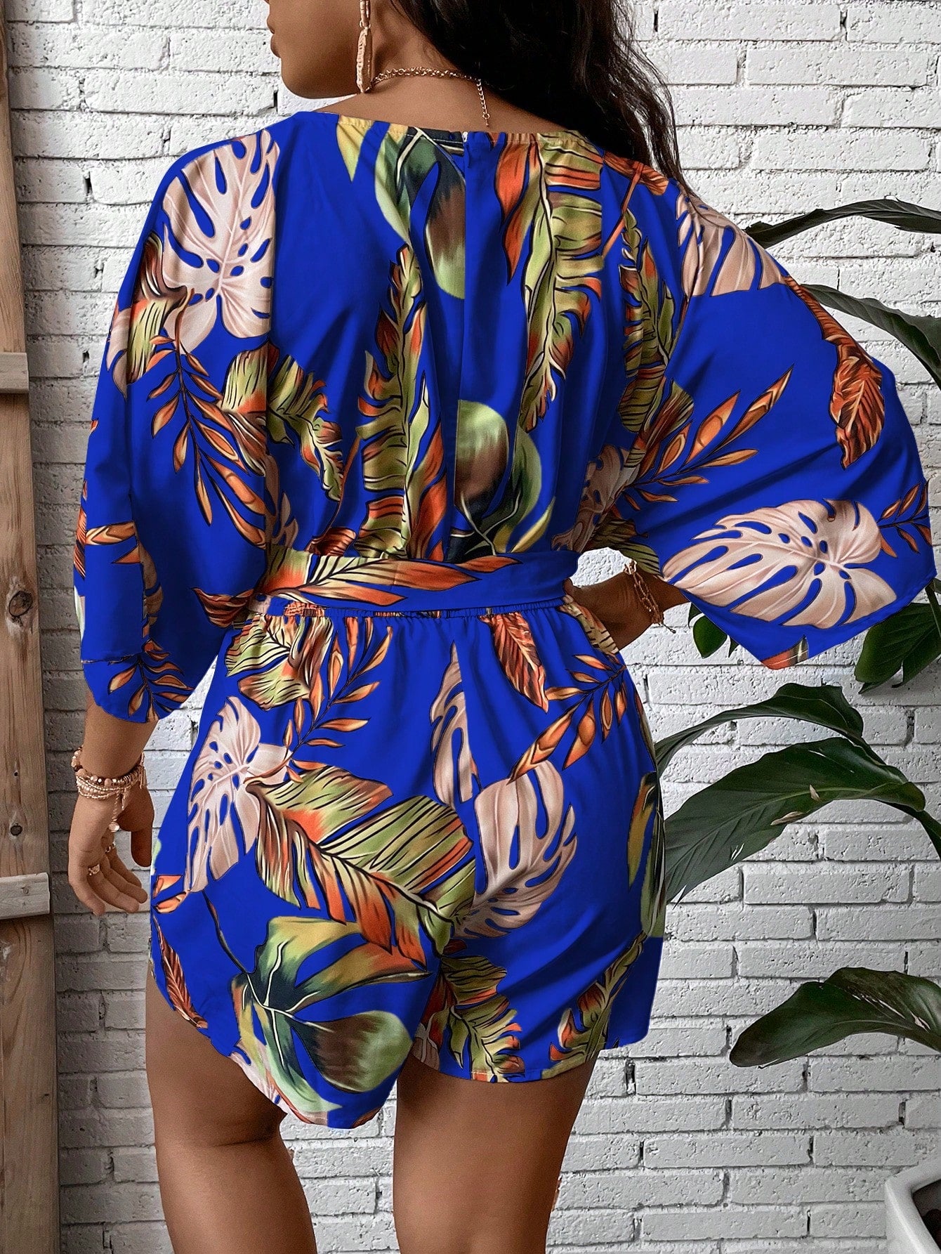 Plus Tropical Print Belted Romper