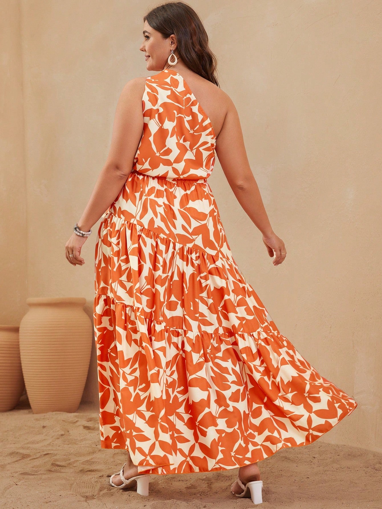 Plus All over Print Blouse Ruffle Hem Skirt