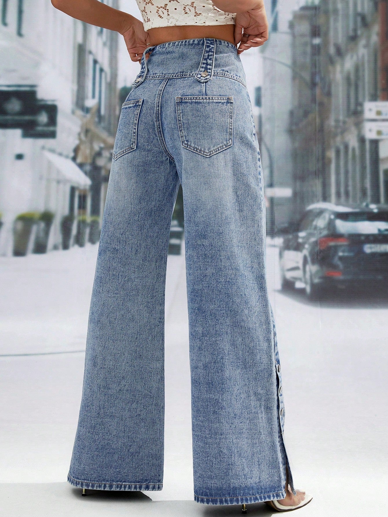 High Waist Button Fly Wide Leg Jeans