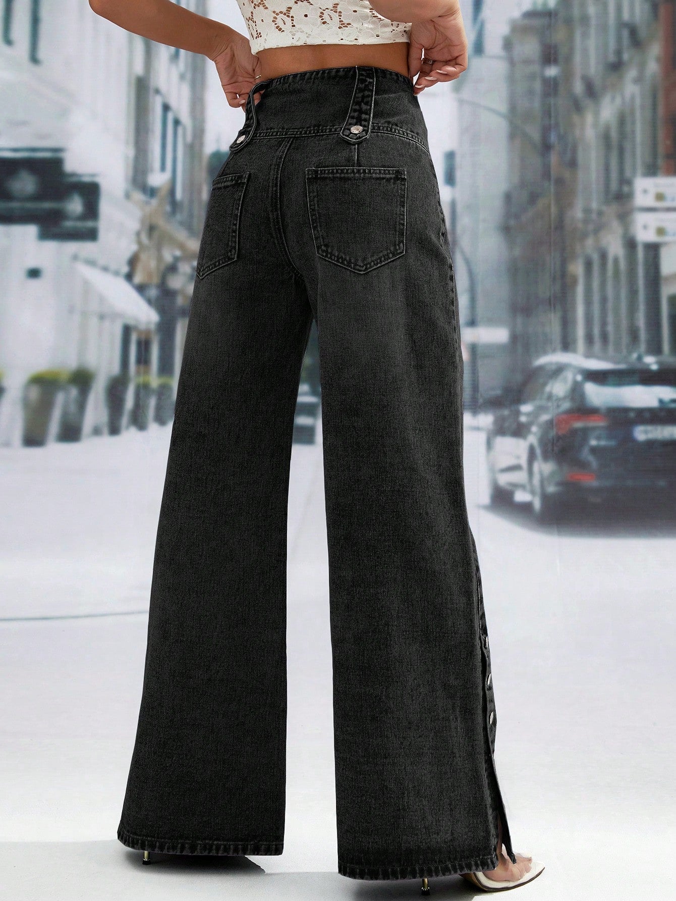 High Waist Button Fly Wide Leg Jeans
