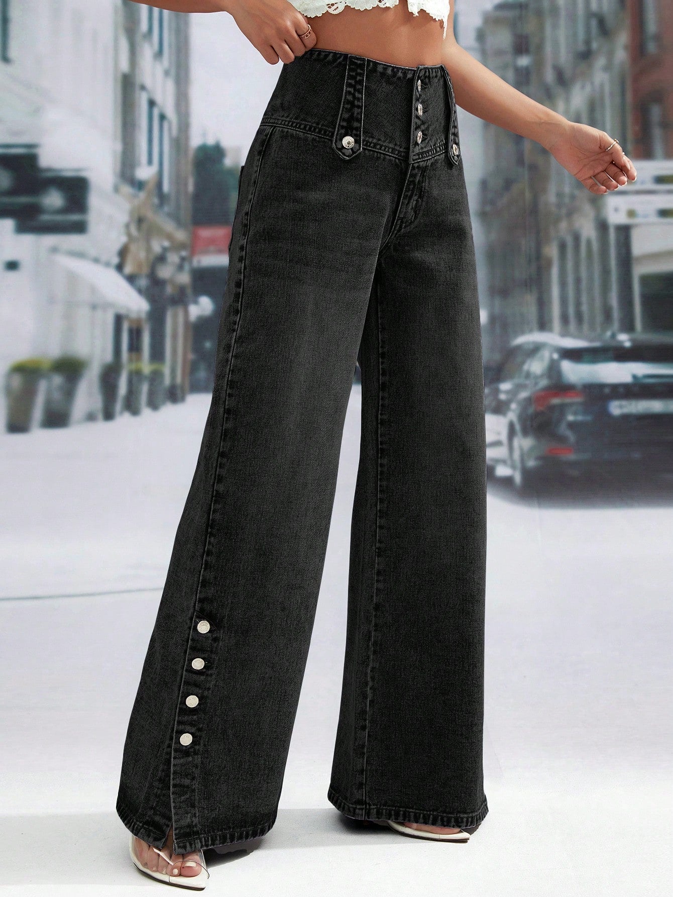 High Waist Button Fly Wide Leg Jeans