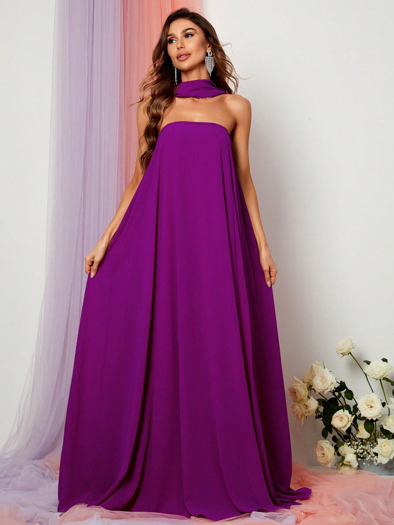 Choker Neck Backless Maxi Formal Dress