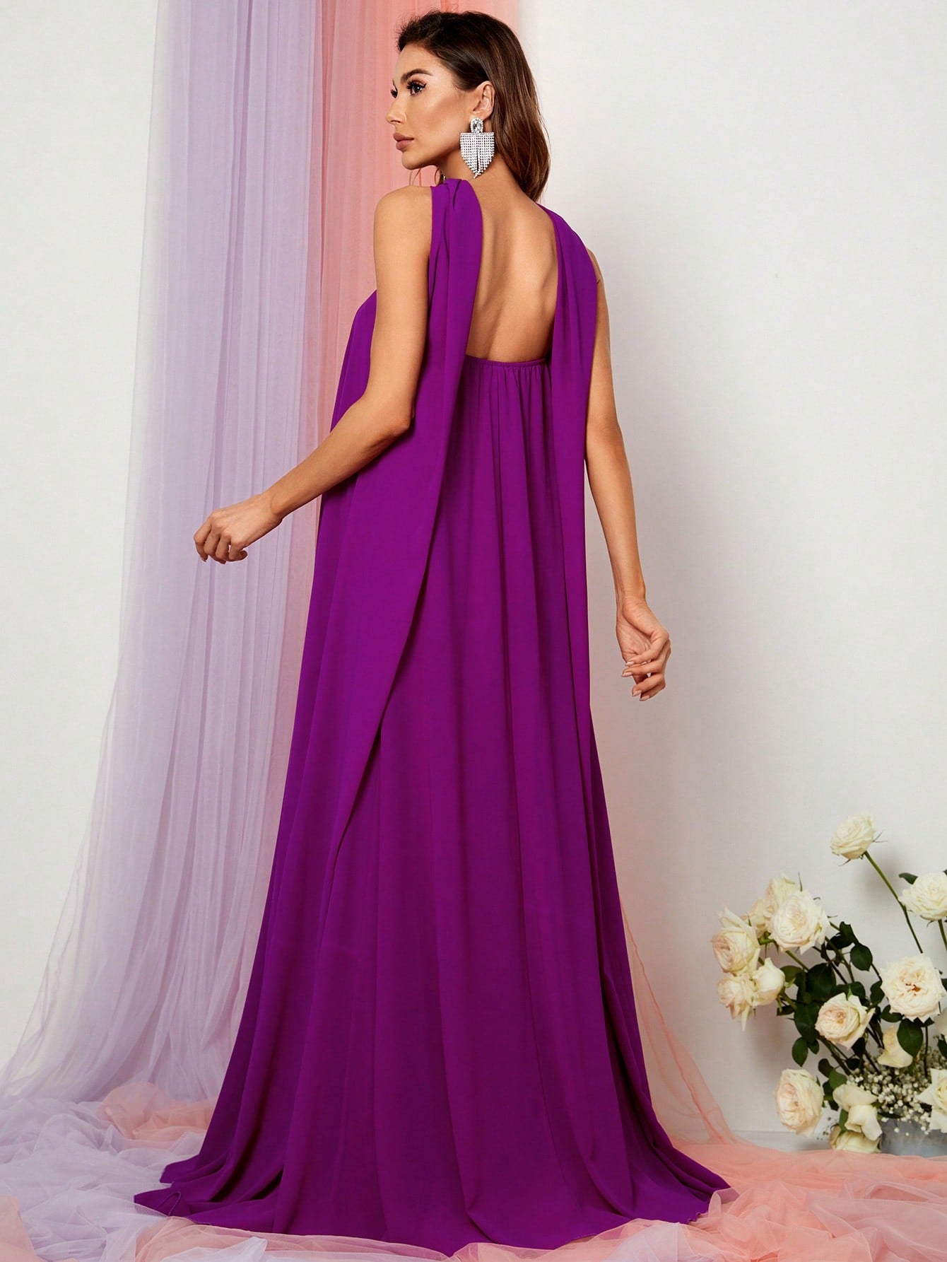 Choker Neck Backless Maxi Formal Dress