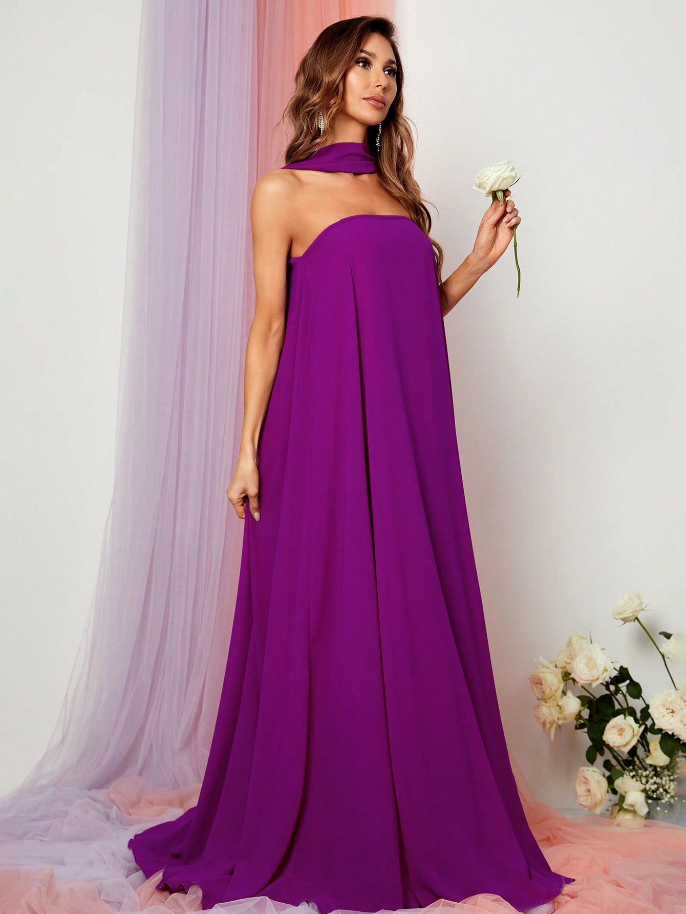 Choker Neck Backless Maxi Formal Dress