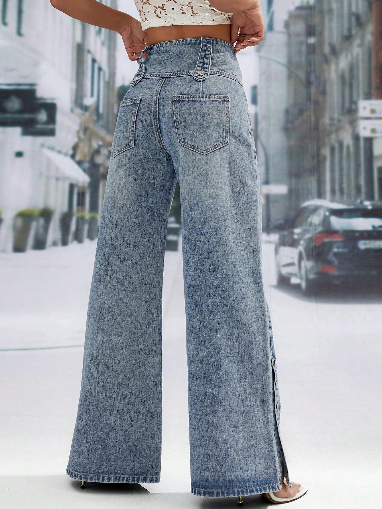 High Waist Button Fly Wide Leg Jeans