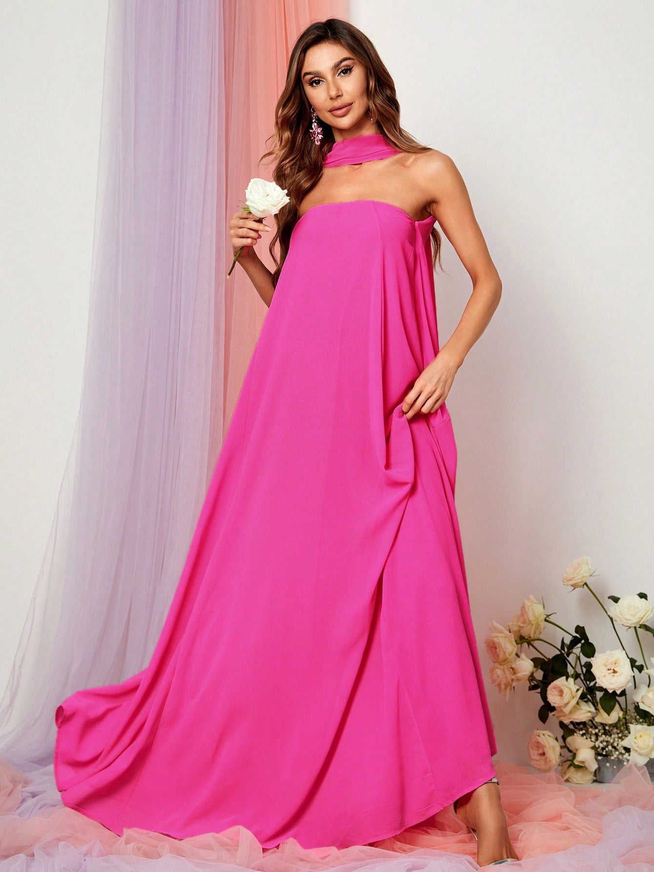 Choker Neck Backless Maxi Formal Dress