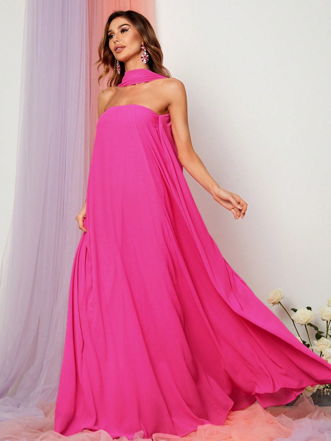Choker Neck Backless Maxi Formal Dress