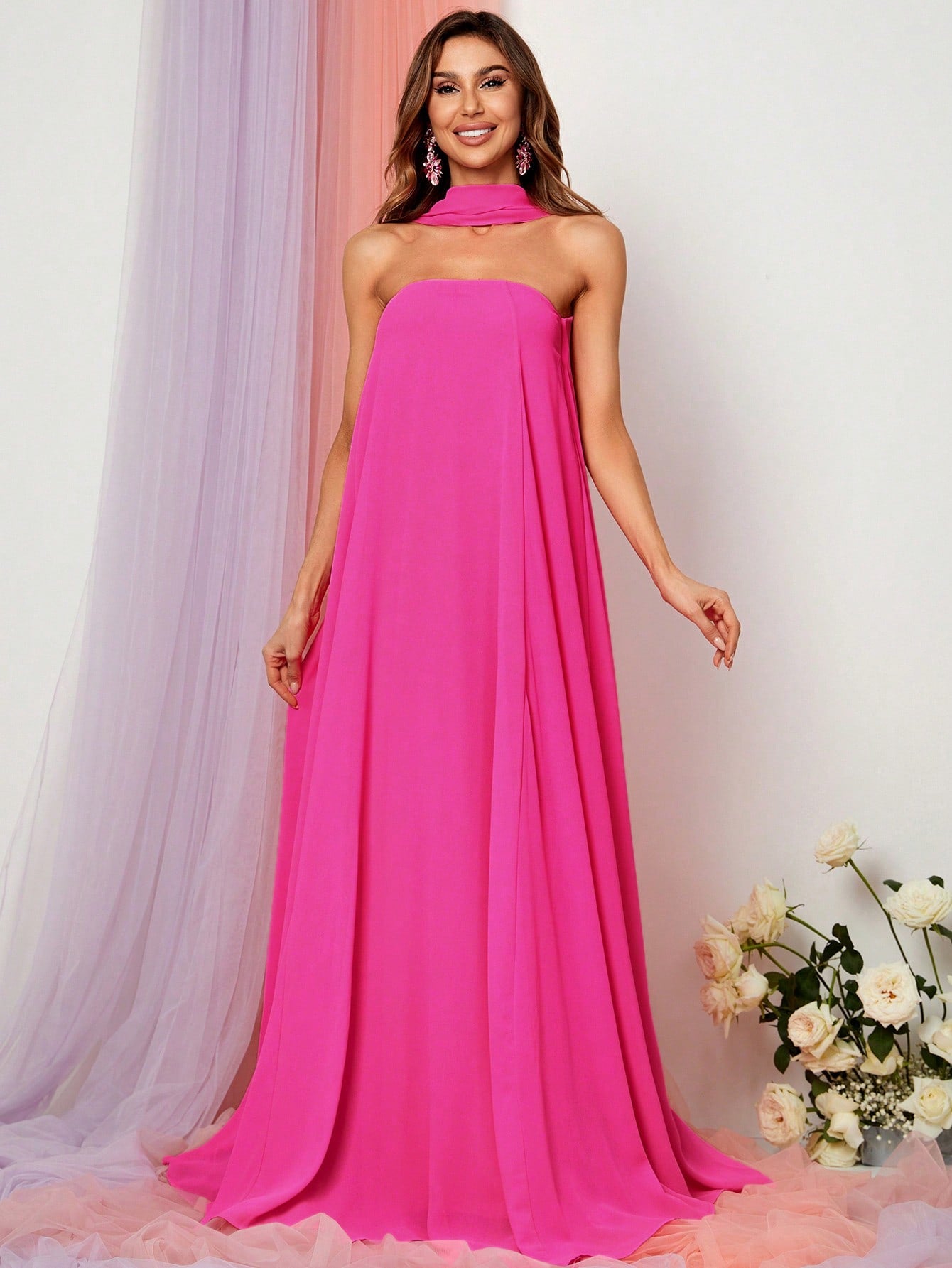 Choker Neck Backless Maxi Formal Dress