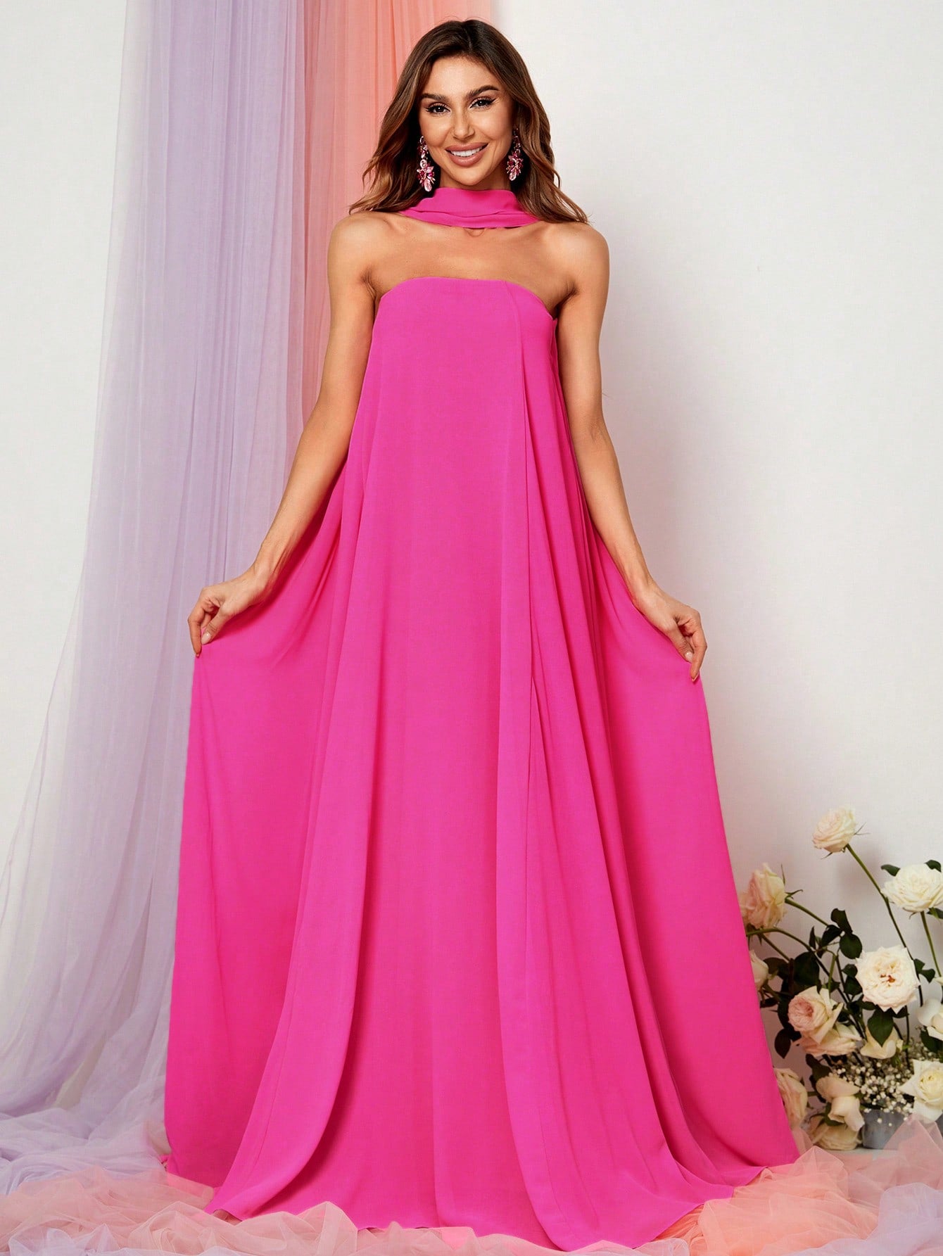 Choker Neck Backless Maxi Formal Dress