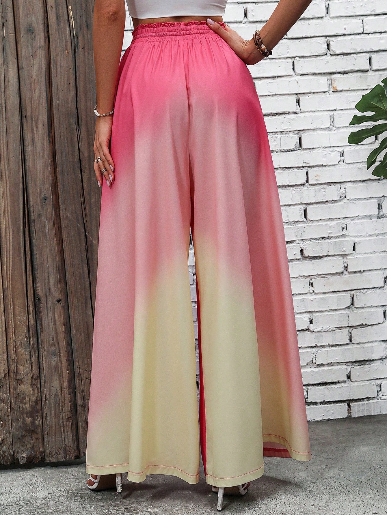 Ombre Print Tie Front Wide Leg Pants