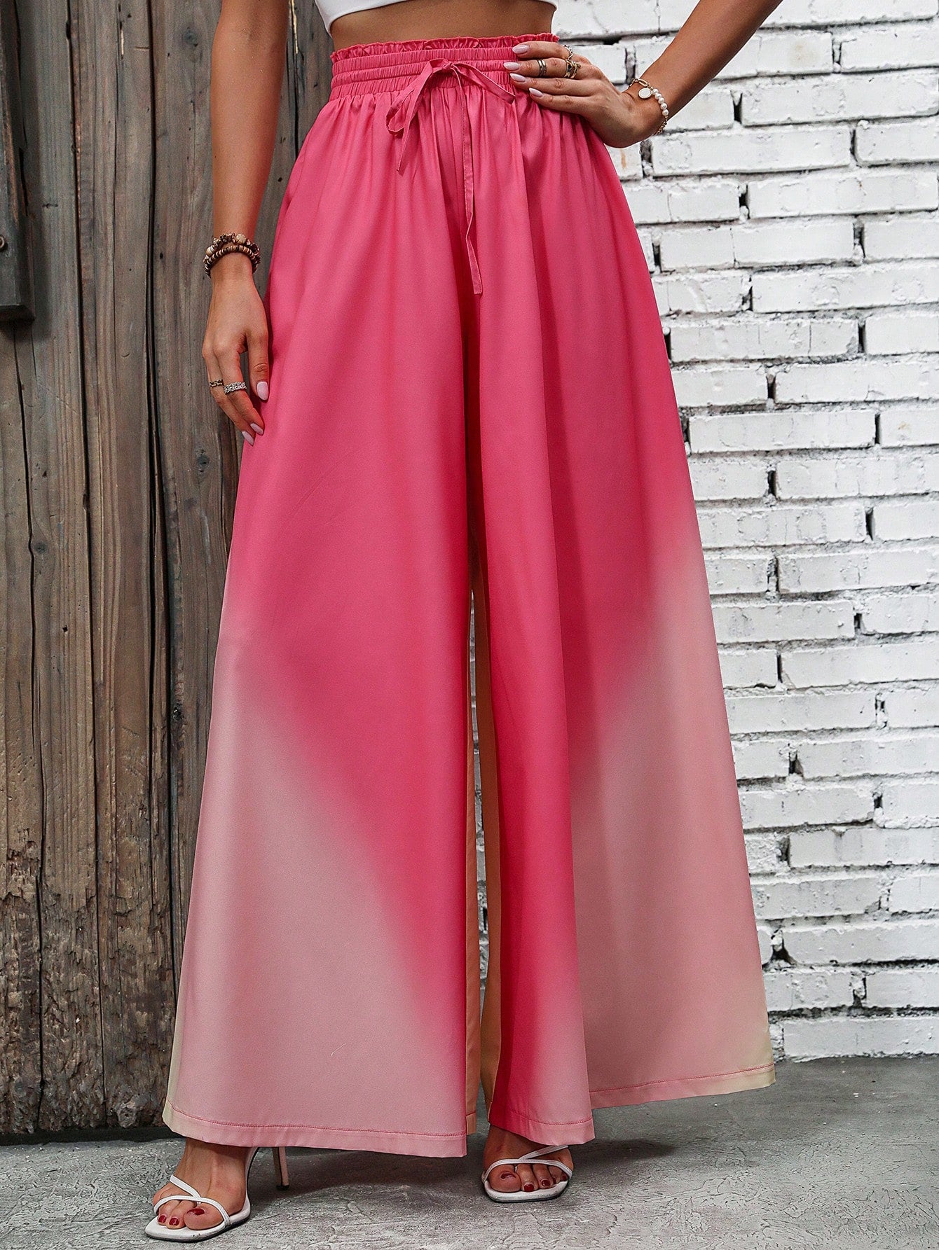 Ombre Print Tie Front Wide Leg Pants
