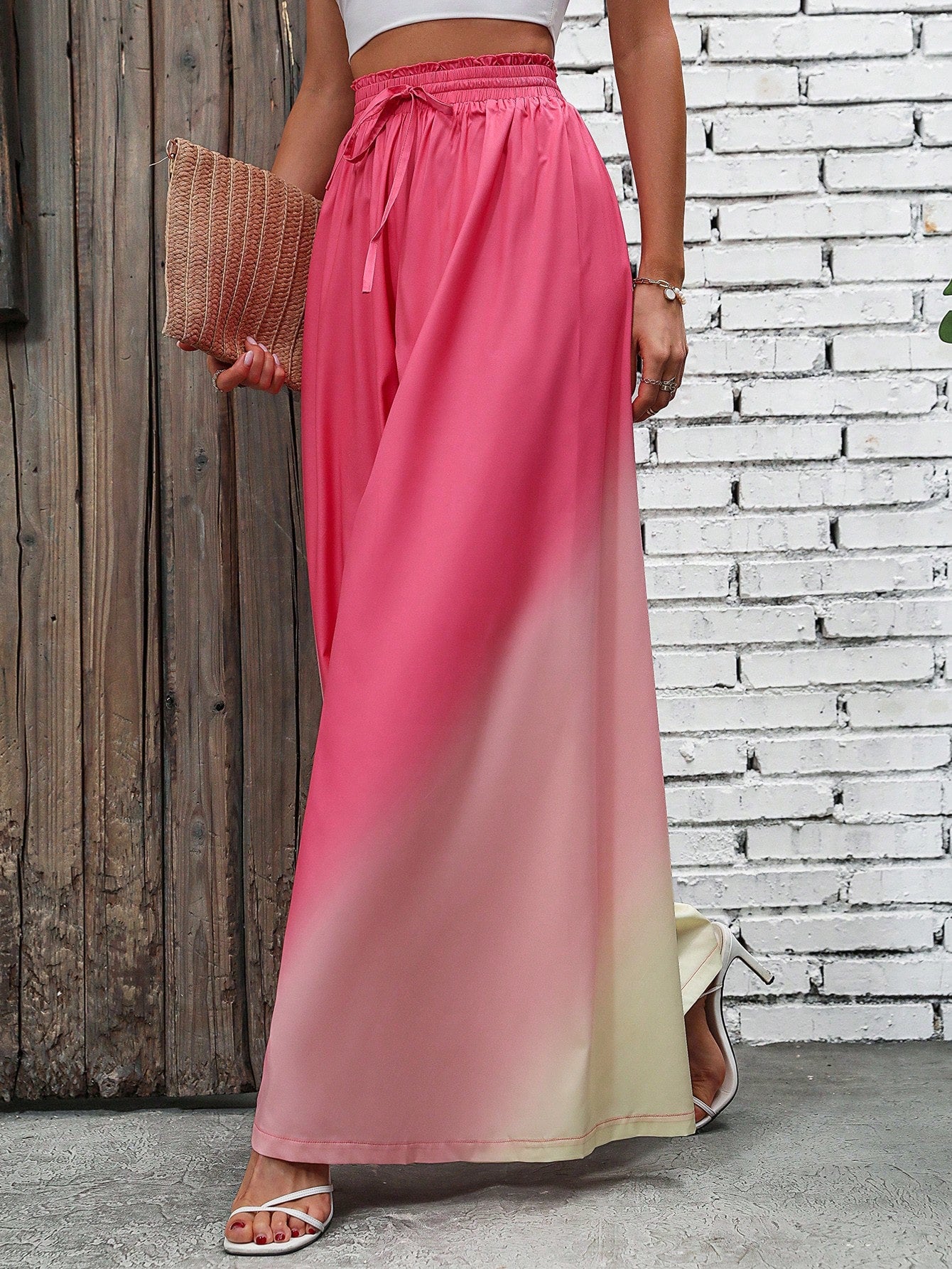 Ombre Print Tie Front Wide Leg Pants