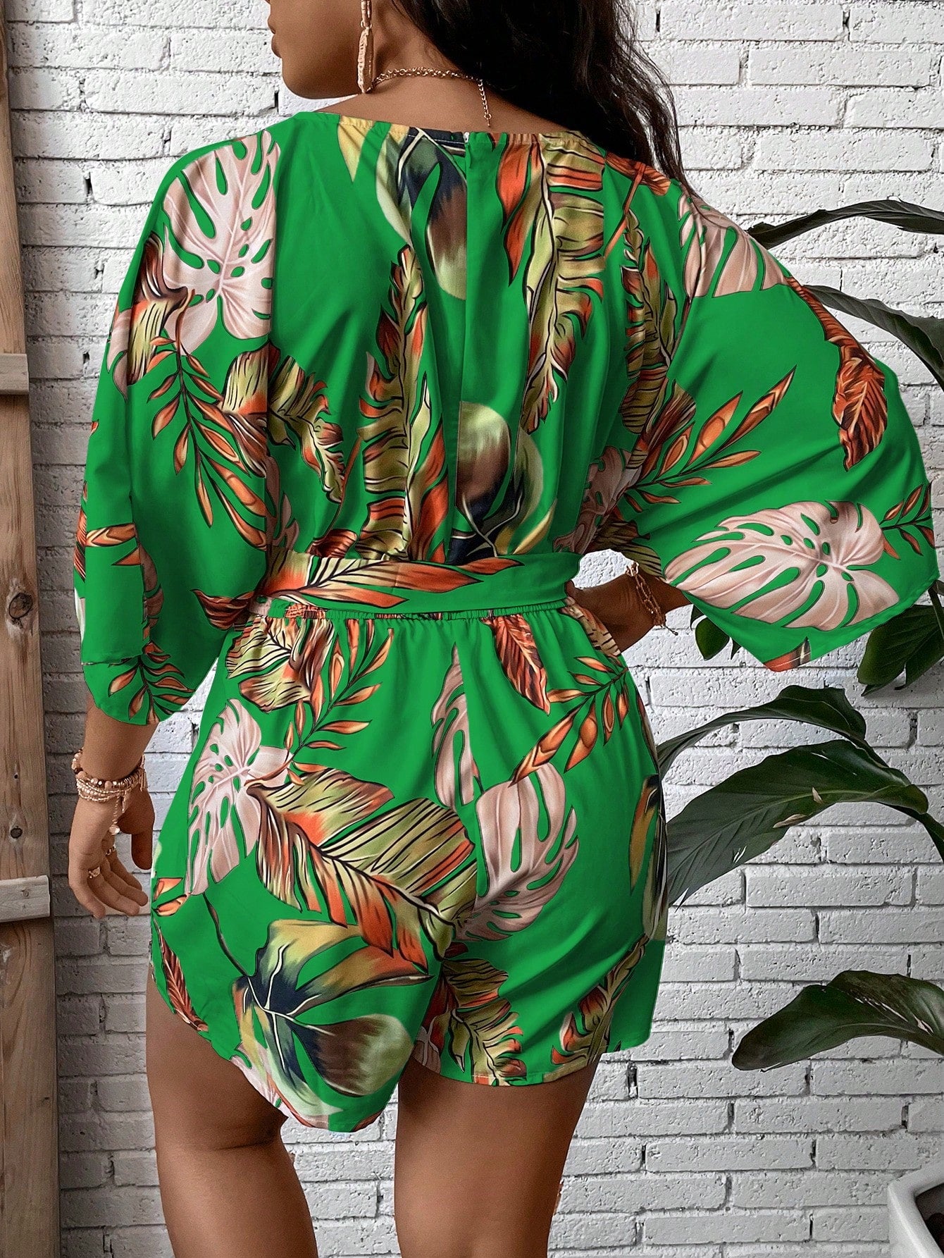 Plus Tropical Print Belted Romper