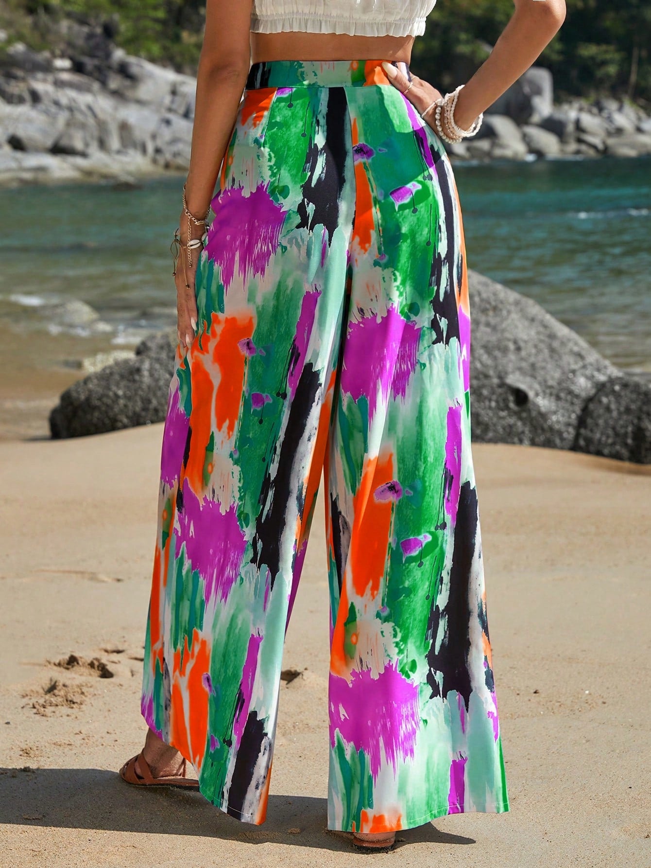 Brush Print Wide Leg Pants