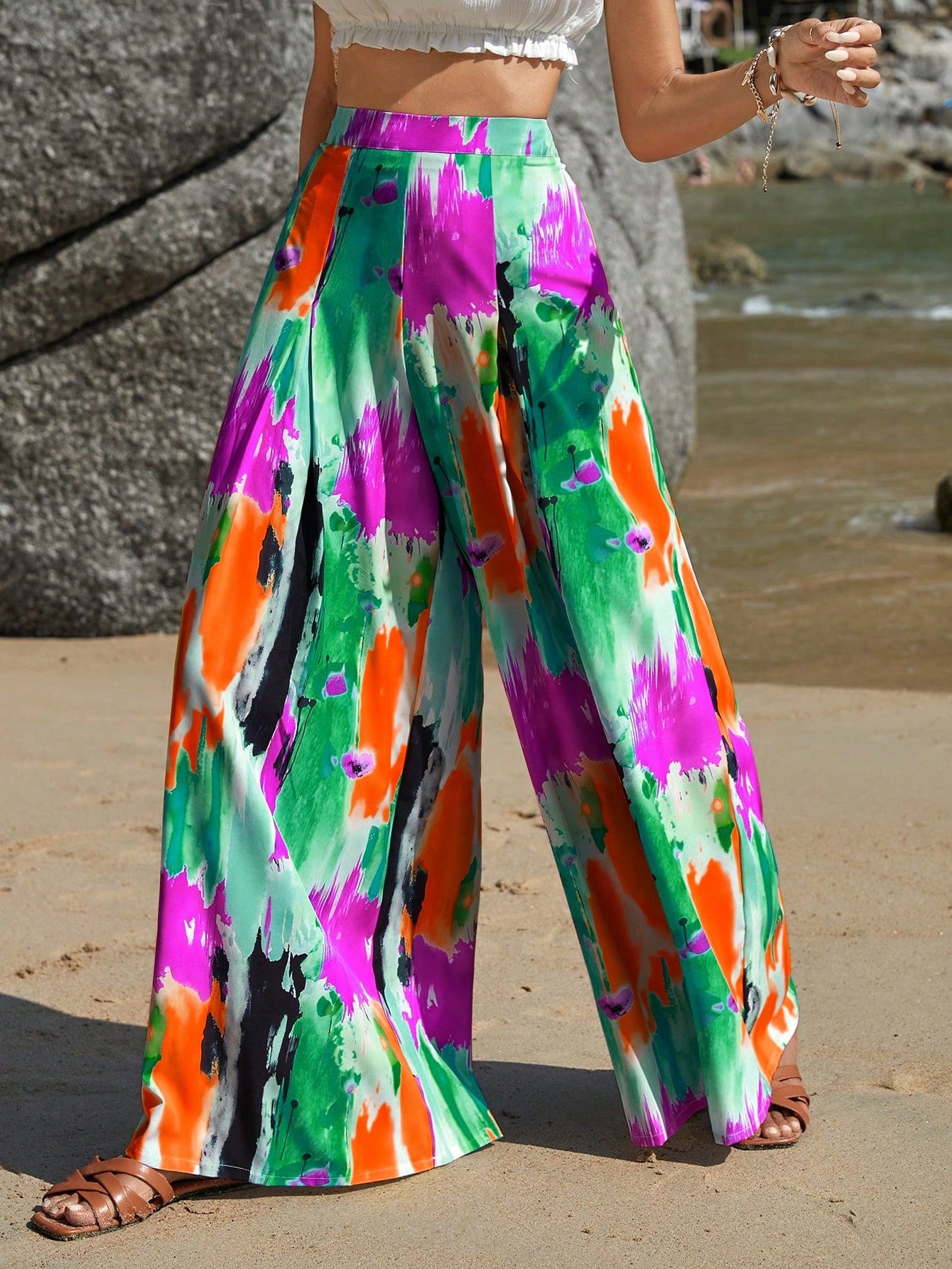 Brush Print Wide Leg Pants