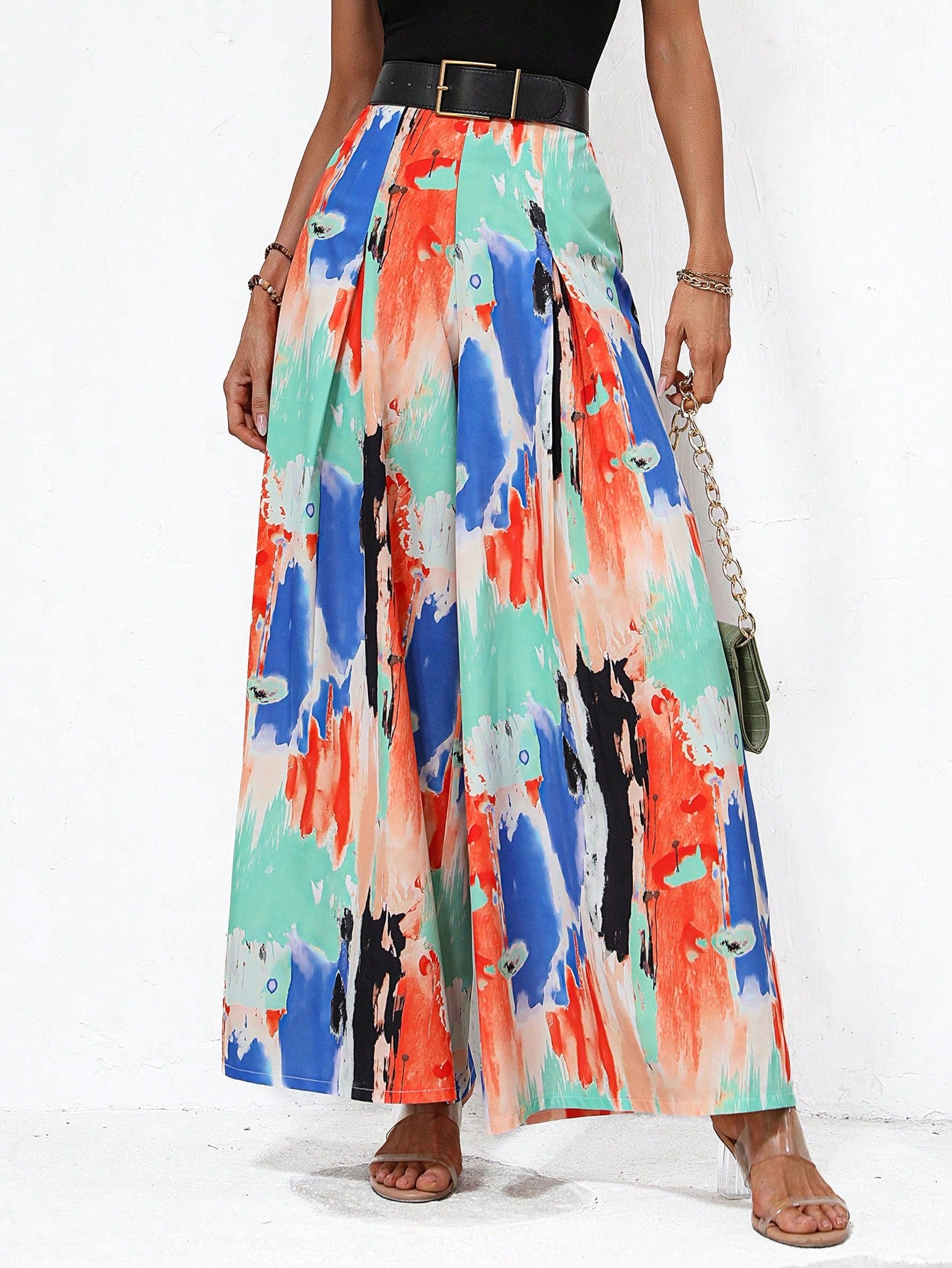 Brush Print Wide Leg Pants