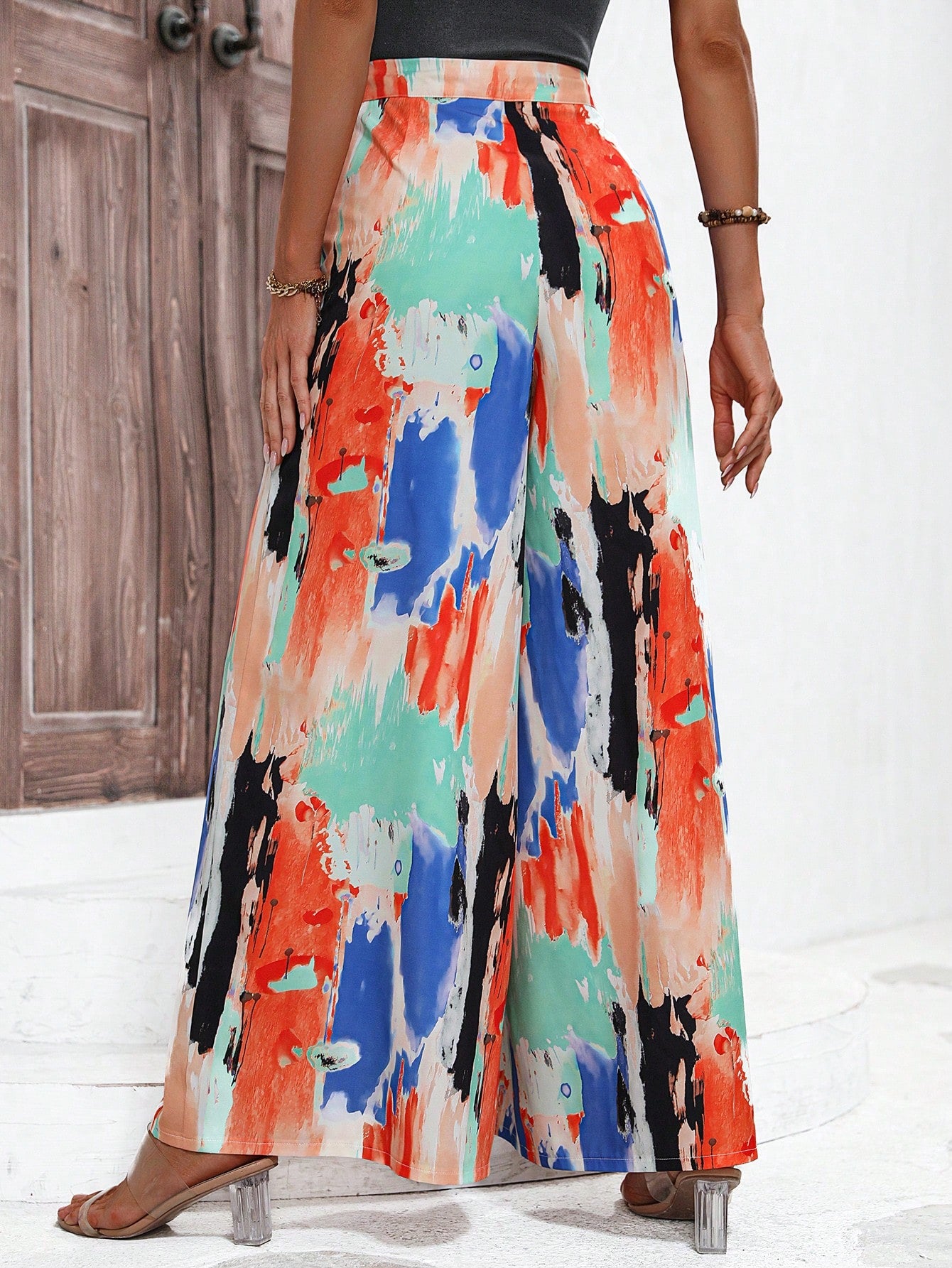 Brush Print Wide Leg Pants