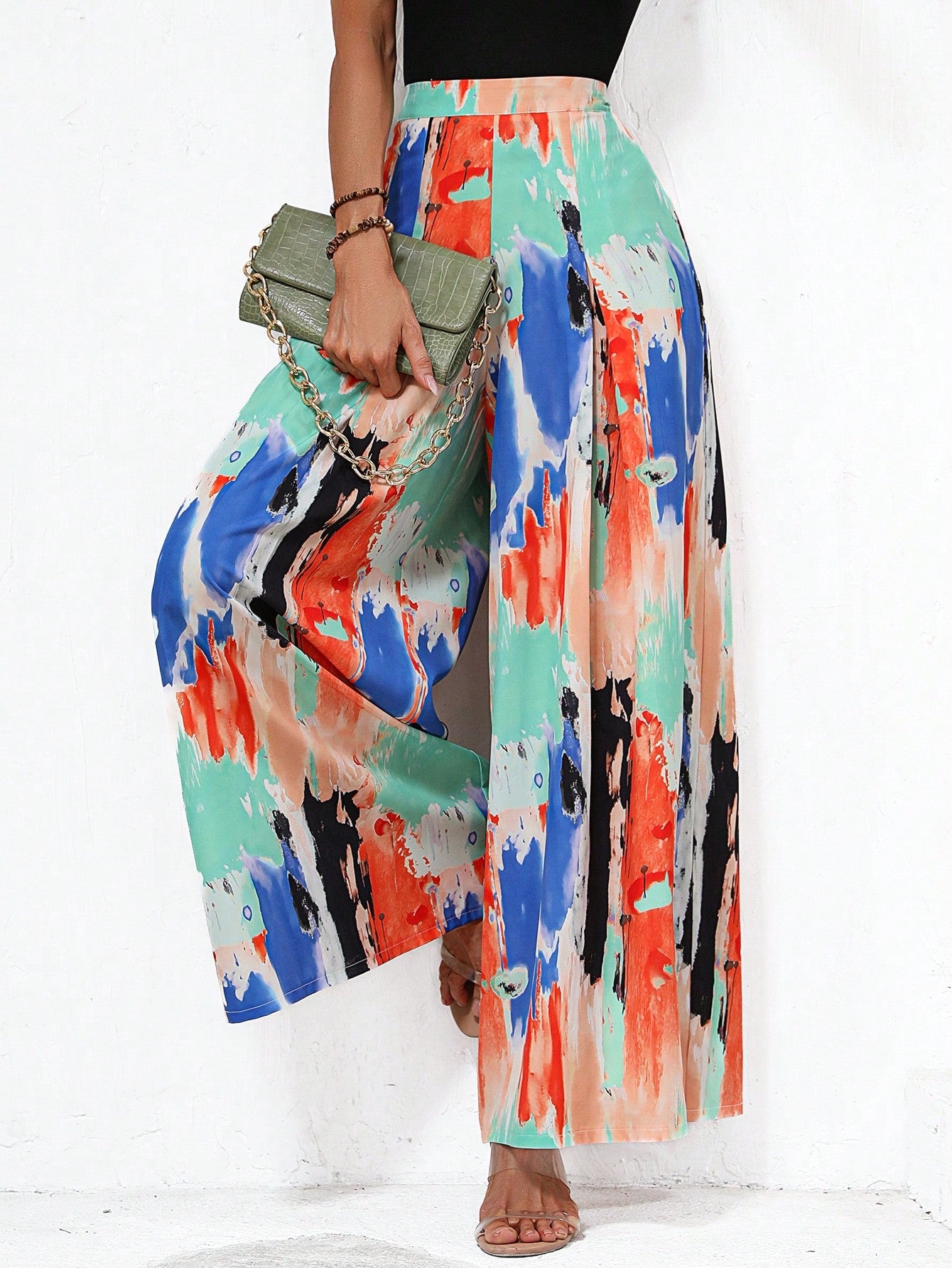 Brush Print Wide Leg Pants