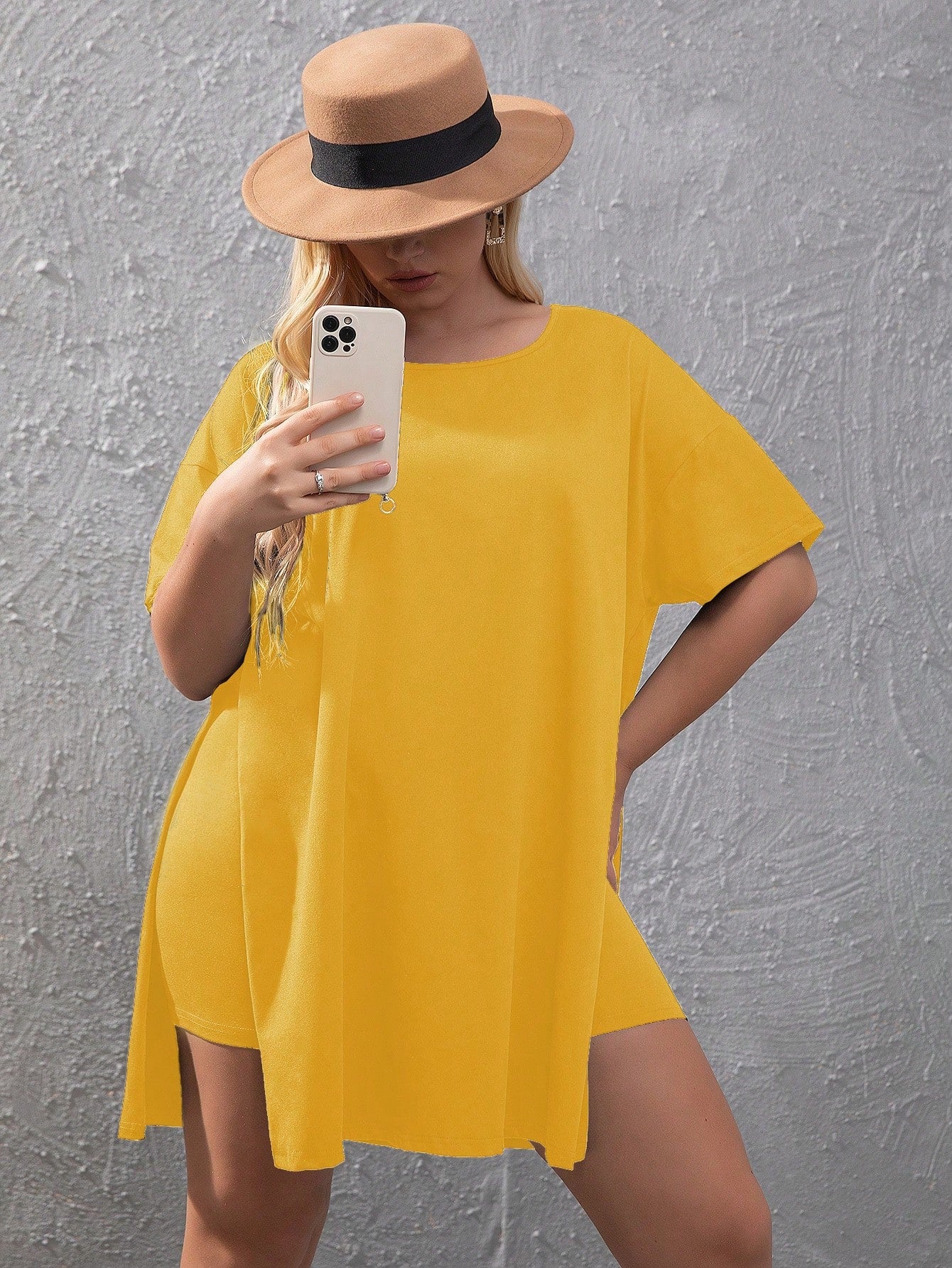 Plus Split Hem Tee Biker Shorts