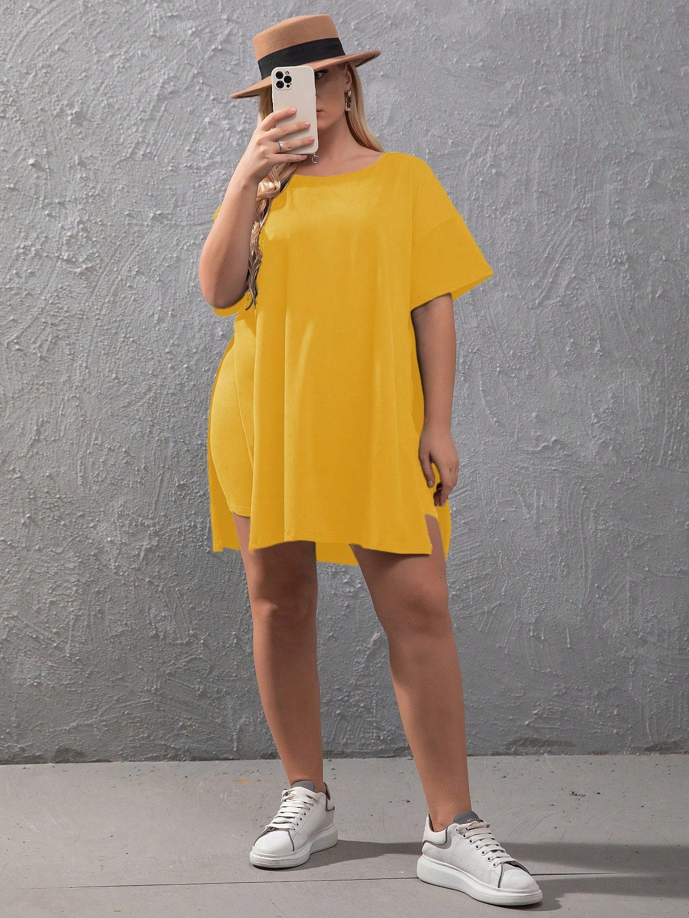 Plus Split Hem Tee Biker Shorts