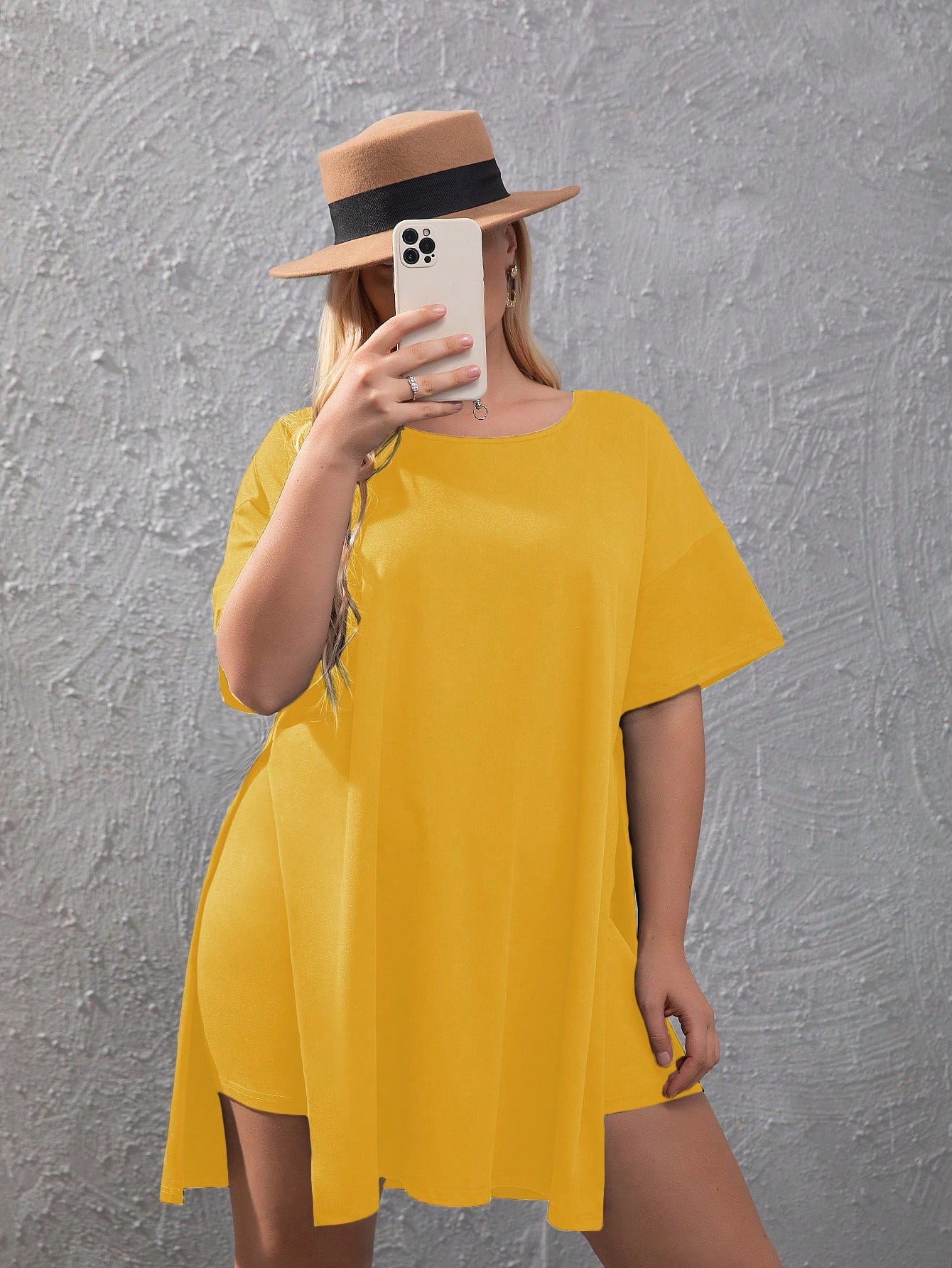 Plus Split Hem Tee Biker Shorts