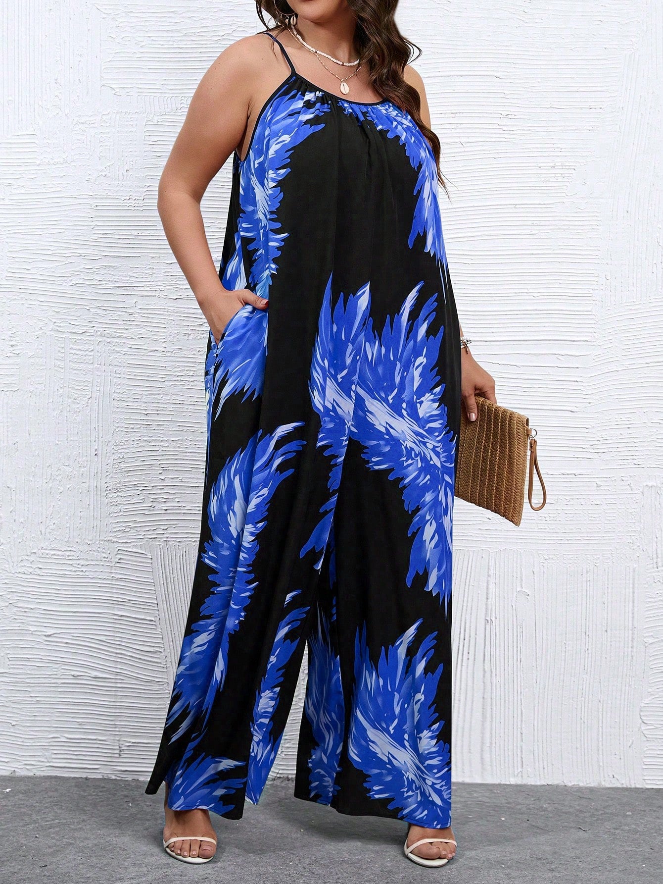 Plus Graphic Print Wide Leg Cami Jumpsuit