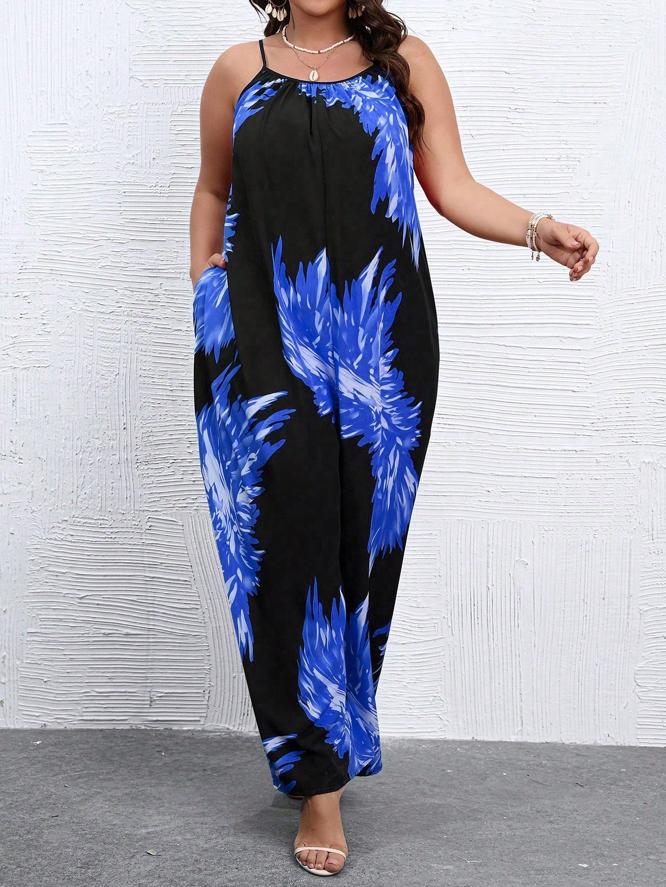 Plus Graphic Print Wide Leg Cami Jumpsuit