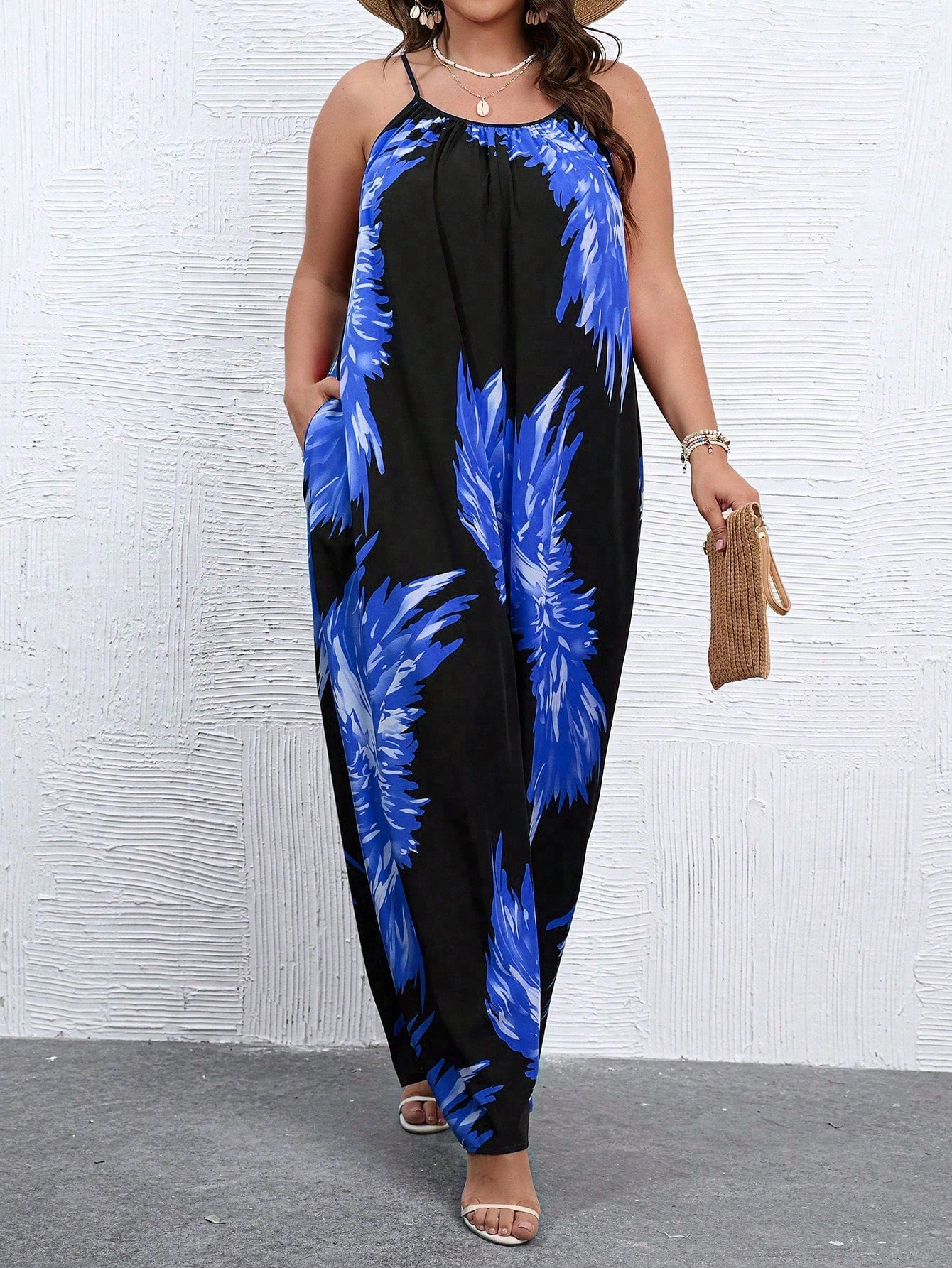 Plus Graphic Print Wide Leg Cami Jumpsuit