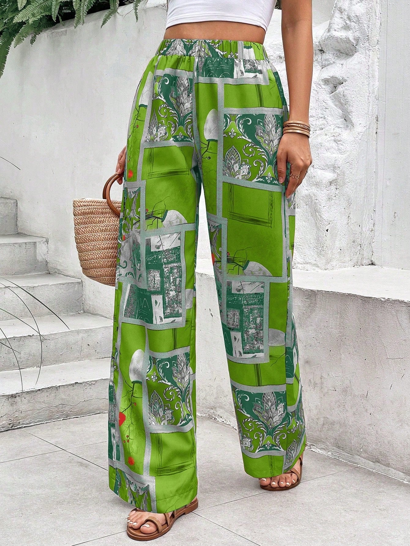 Scarf Print Wide Leg Pants