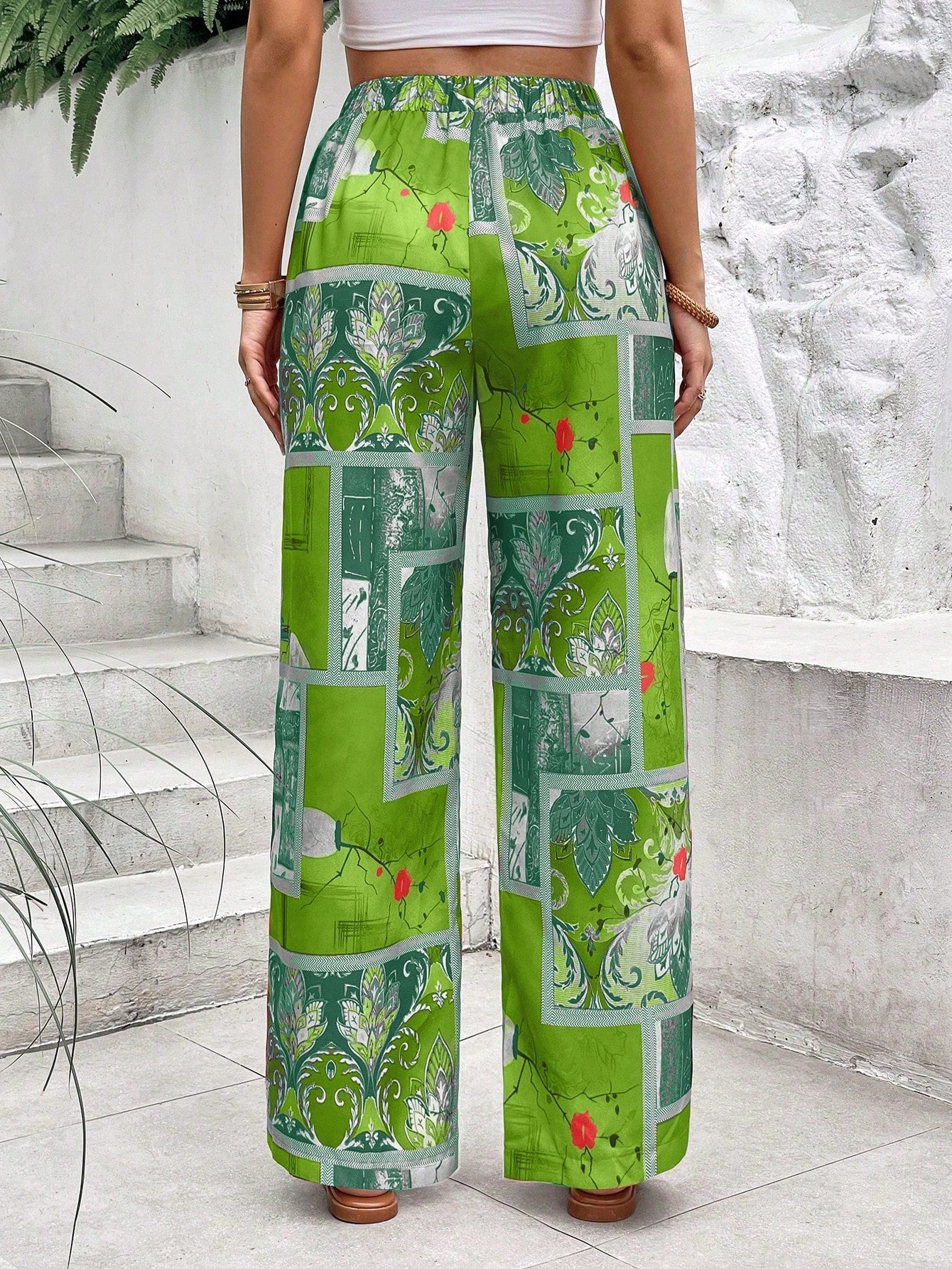 Scarf Print Wide Leg Pants